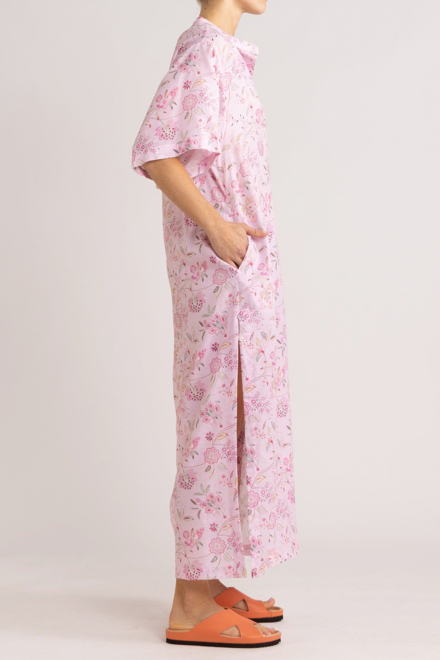 Harlow Pink Floral Cotton-Linen Dress