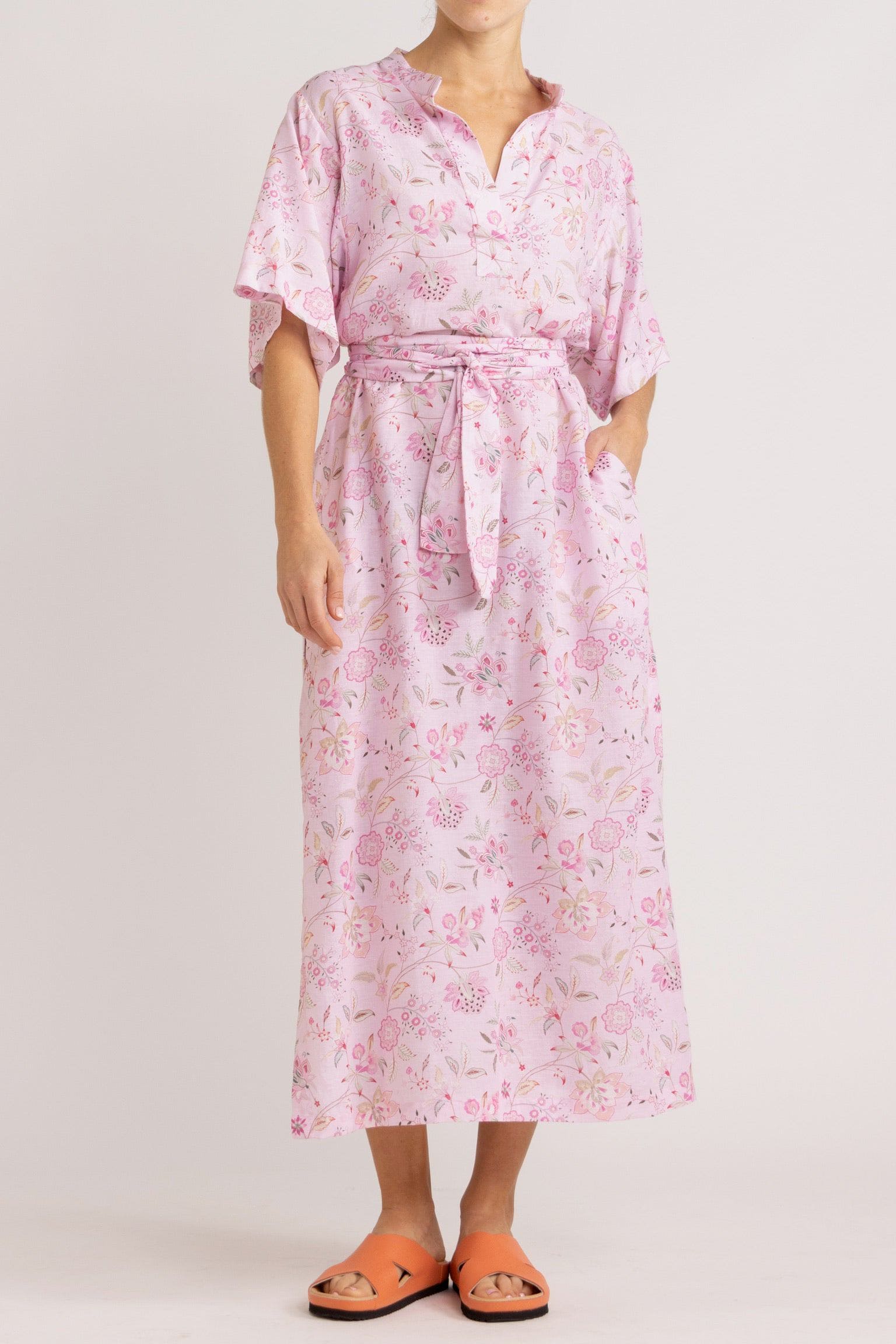 Harlow Pink Floral Cotton-Linen Dress