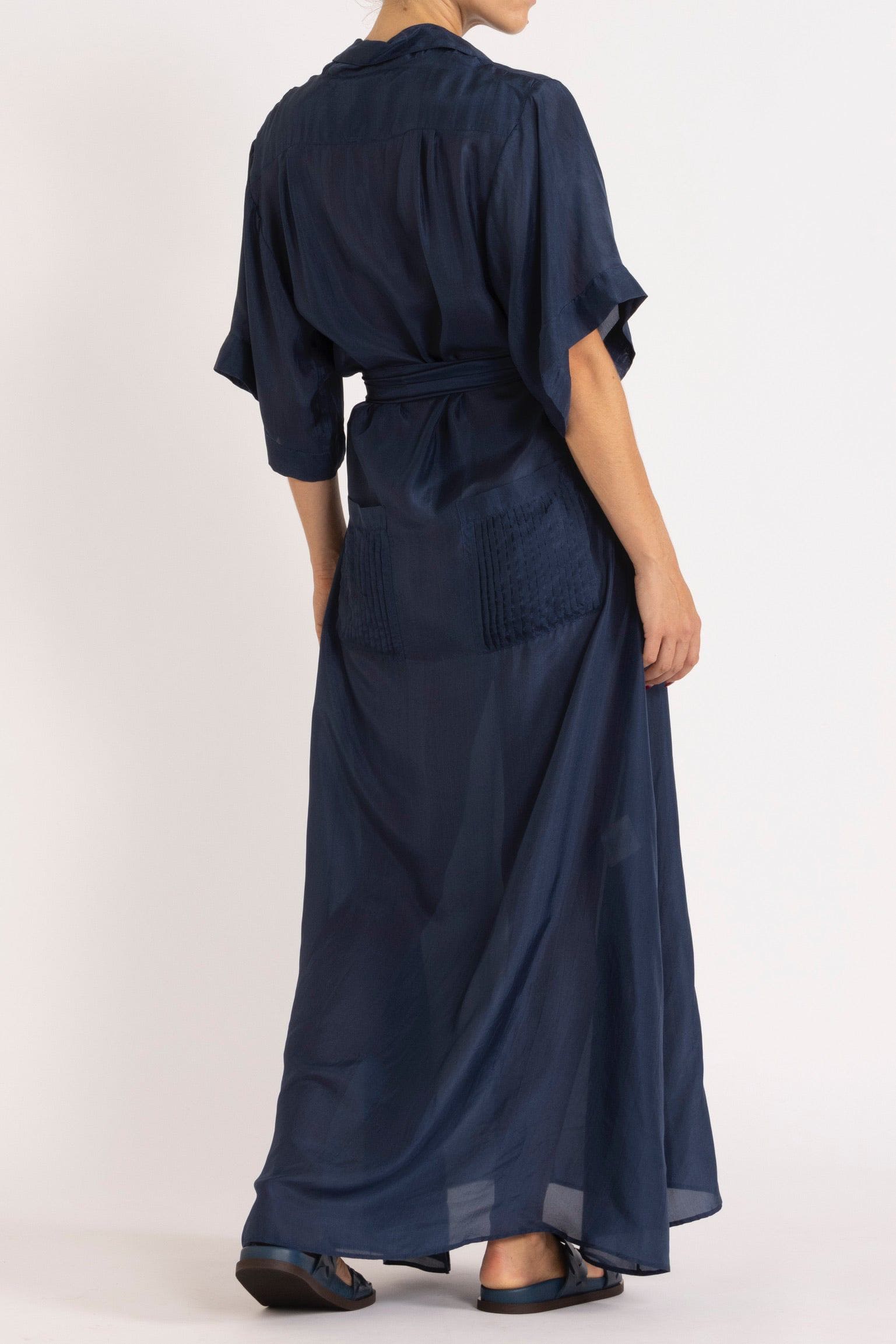 Eliza Navy Silk Habotai Shirt Dress