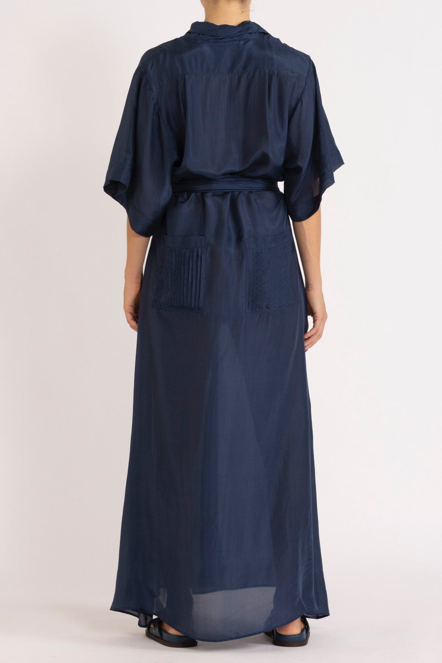 Eliza Navy Silk Habotai Shirt Dress