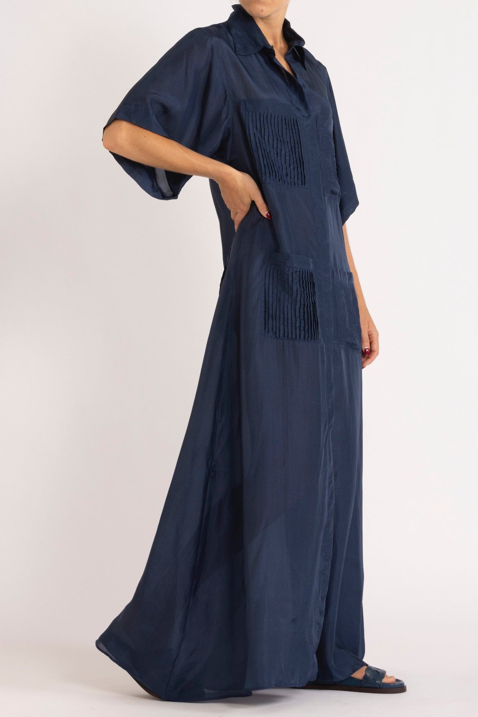 Eliza Navy Silk Habotai Shirt Dress