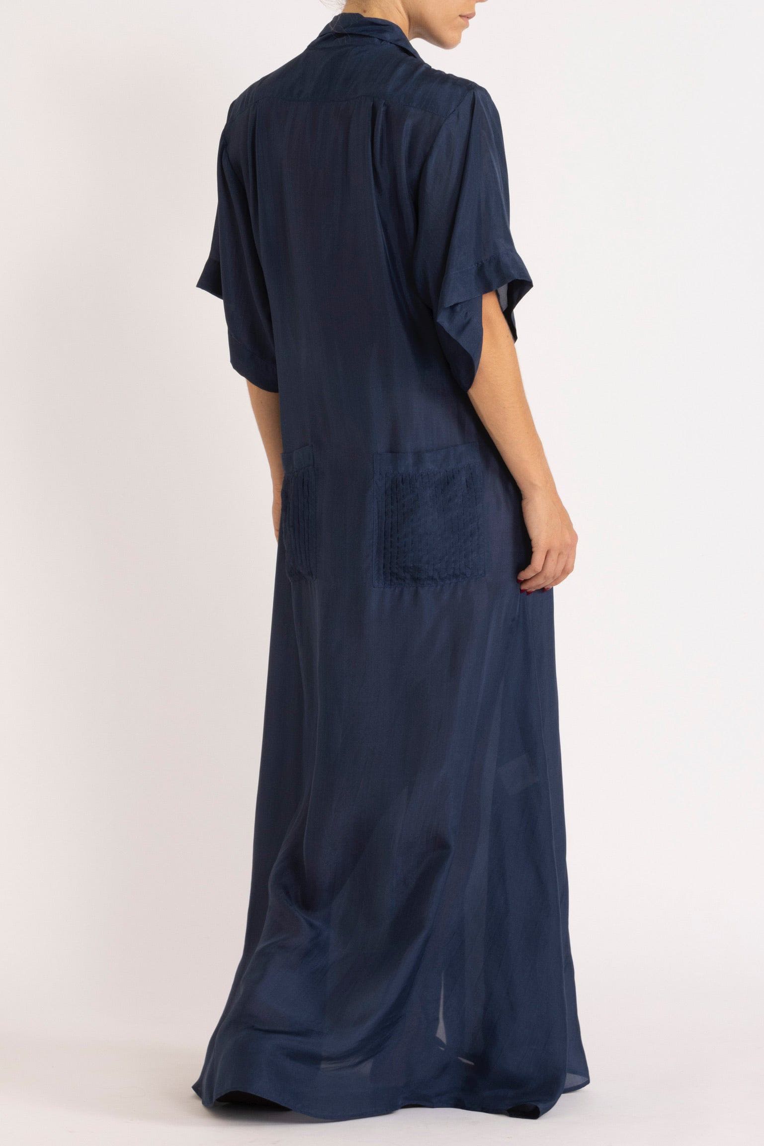 Eliza Navy Silk Habotai Shirt Dress