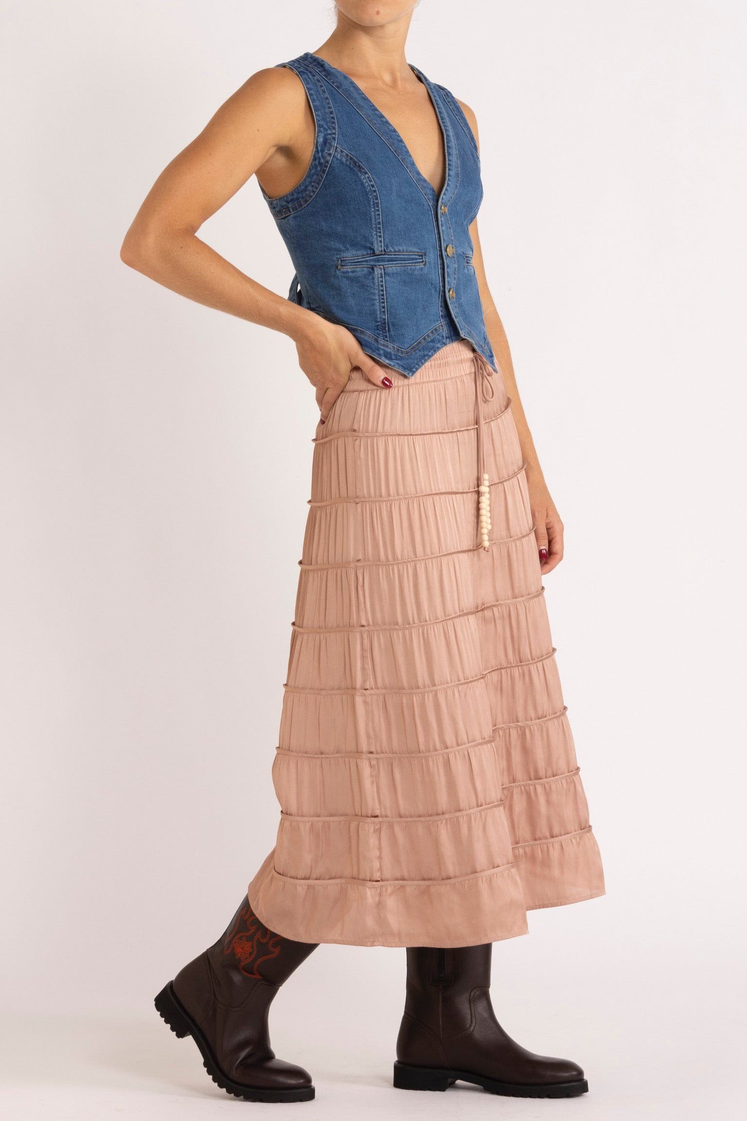 Alina Tiered Skirt Rouge Side