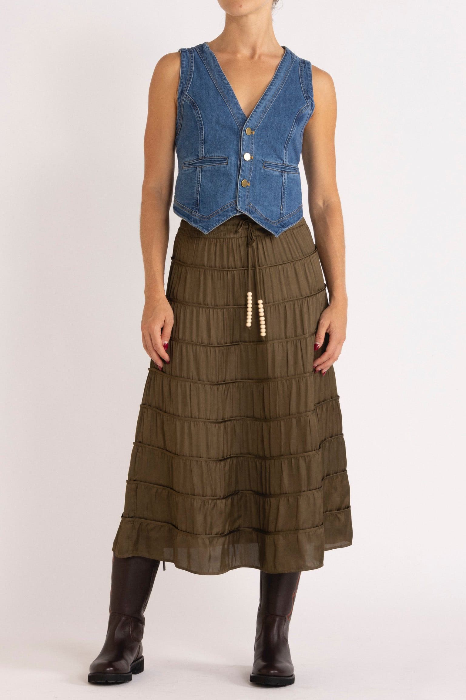 Alina Tiered Skirt Olive