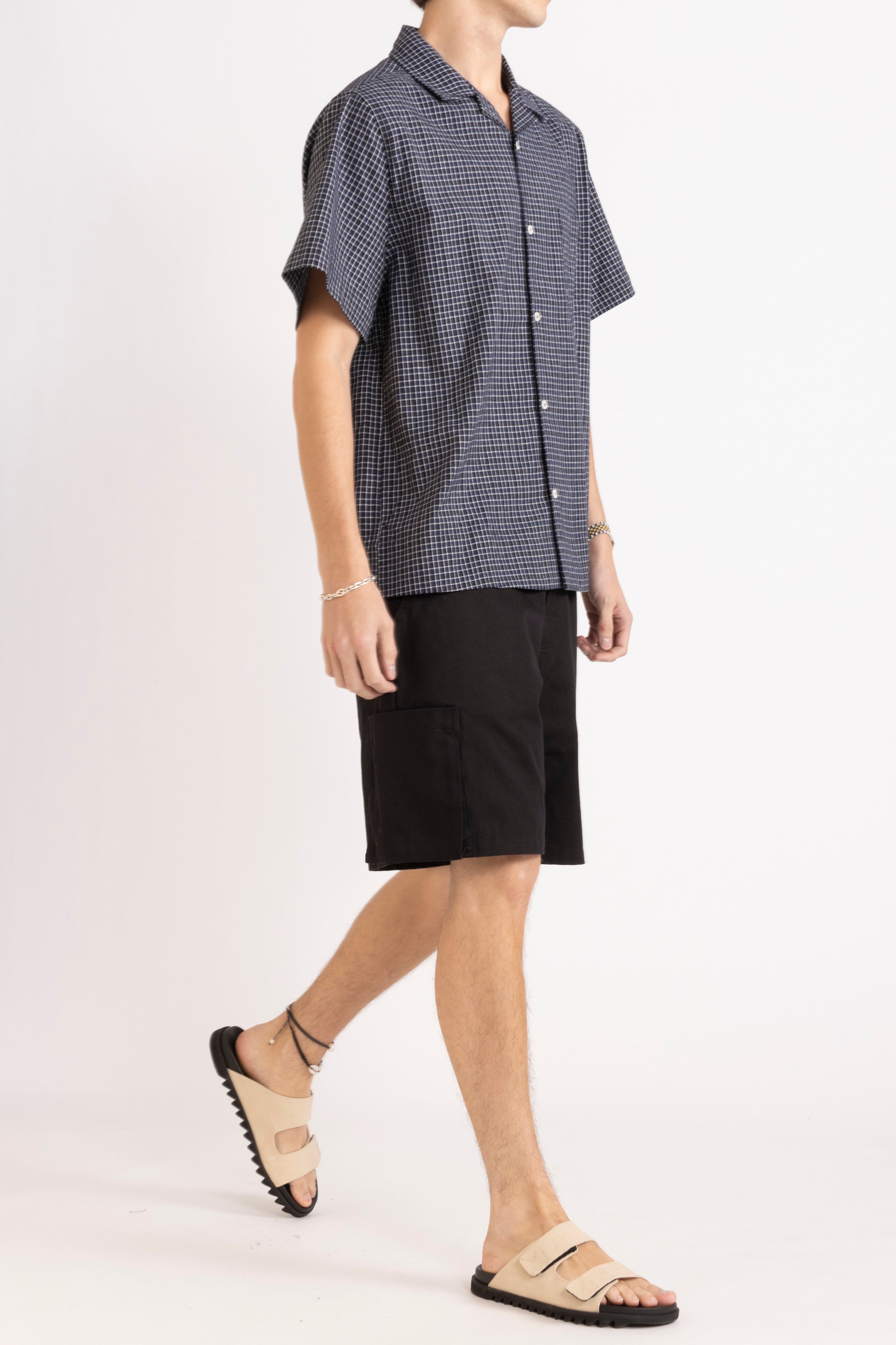 Arrow Check Cotton-Linen Short Sleeve Shirt