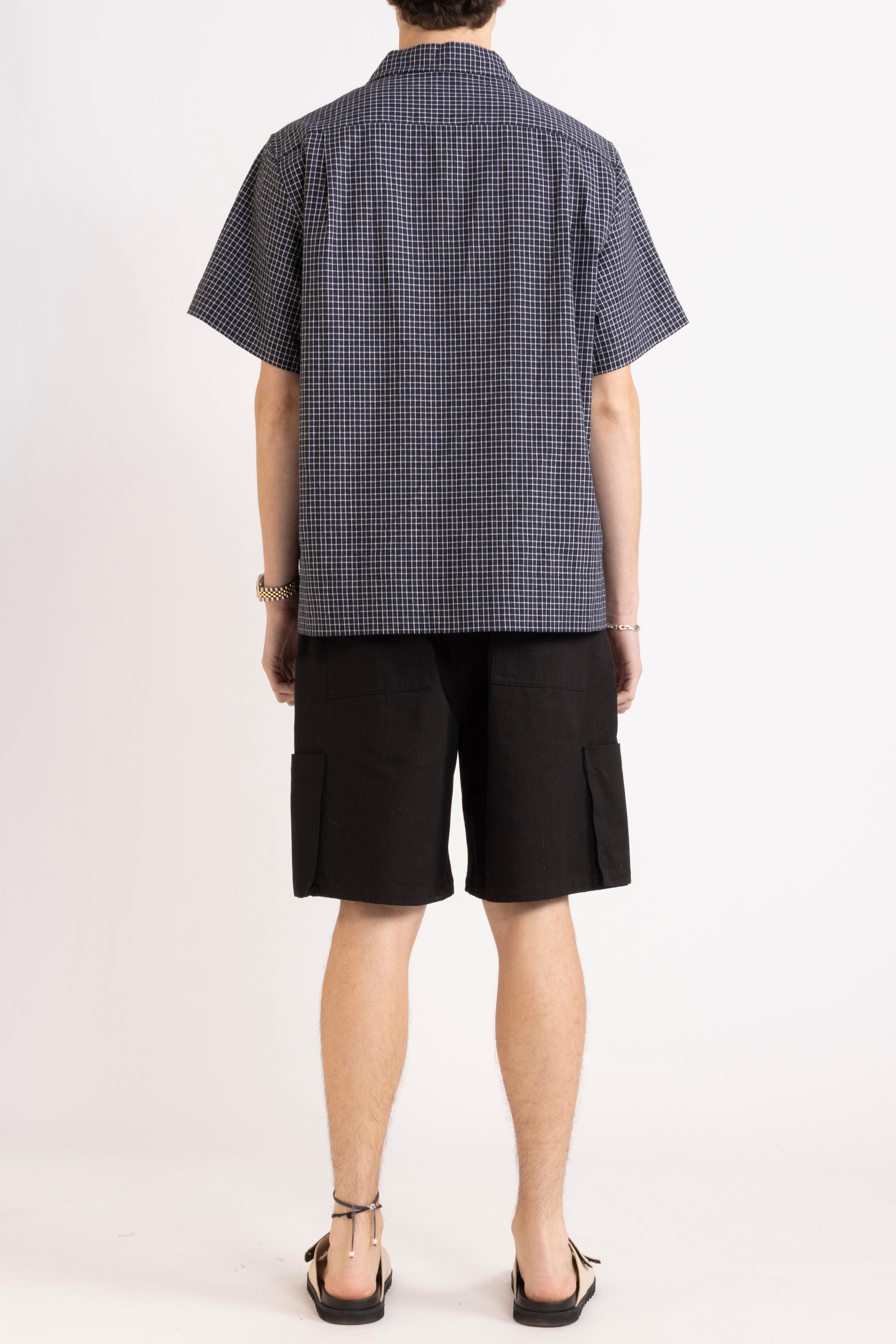 Arrow Check Cotton-Linen Short Sleeve Shirt