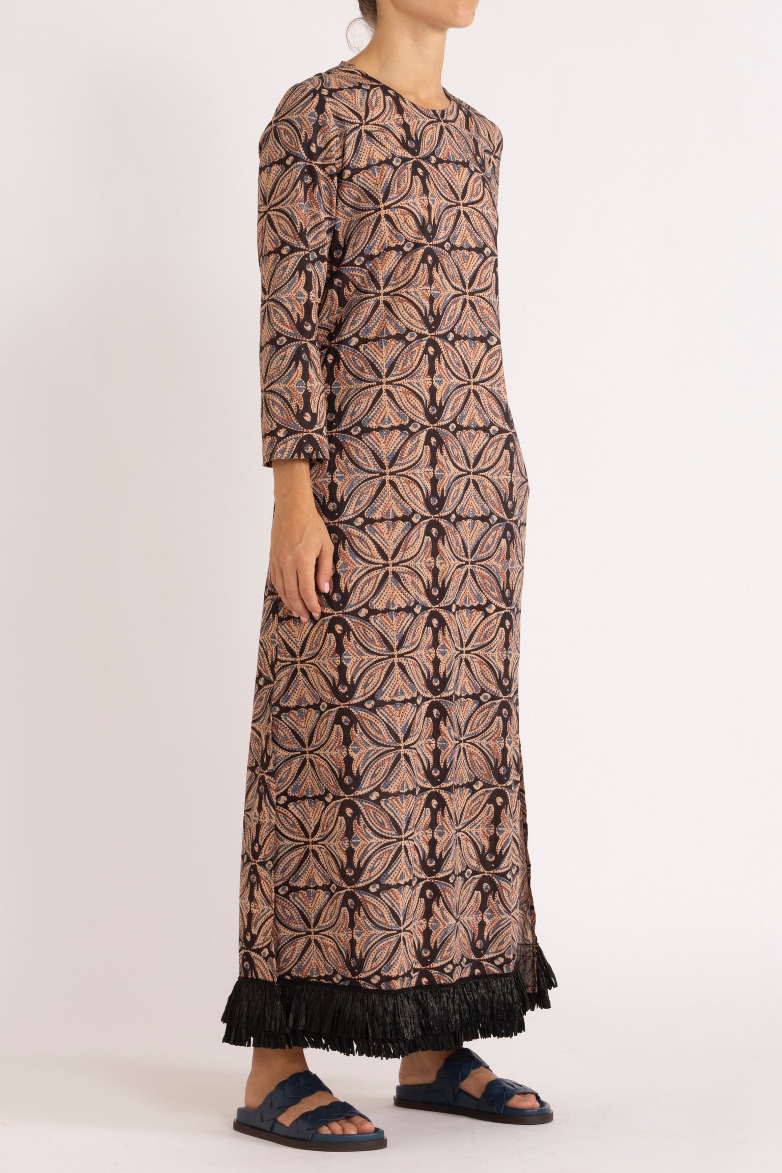 Saskia Printed Cotton Dress with Raffia Trim