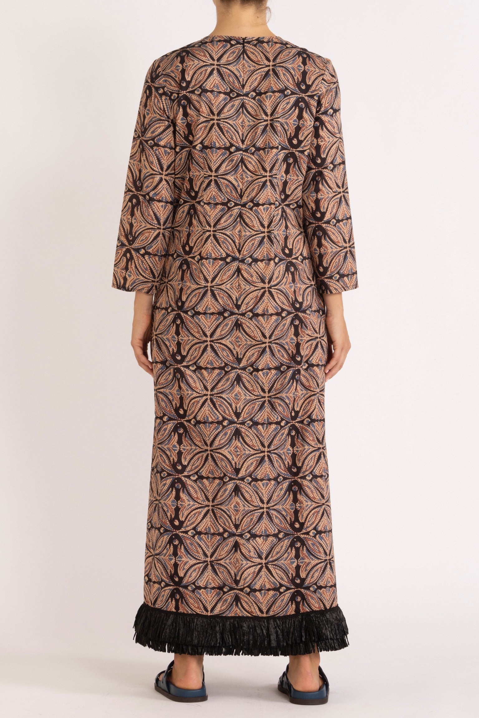 Saskia Printed Cotton Dress with Raffia Trim