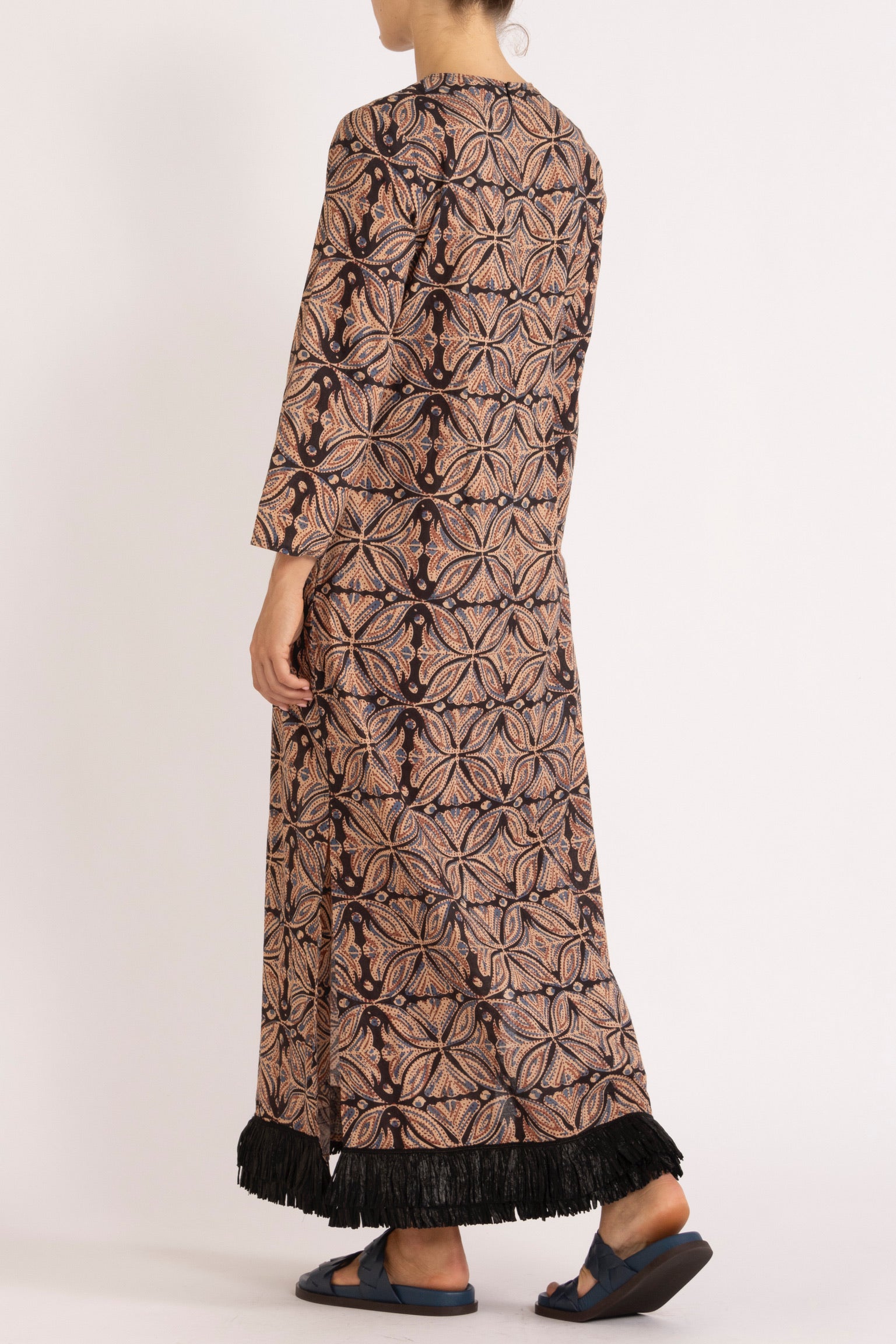 Saskia Printed Cotton Dress with Raffia Trim