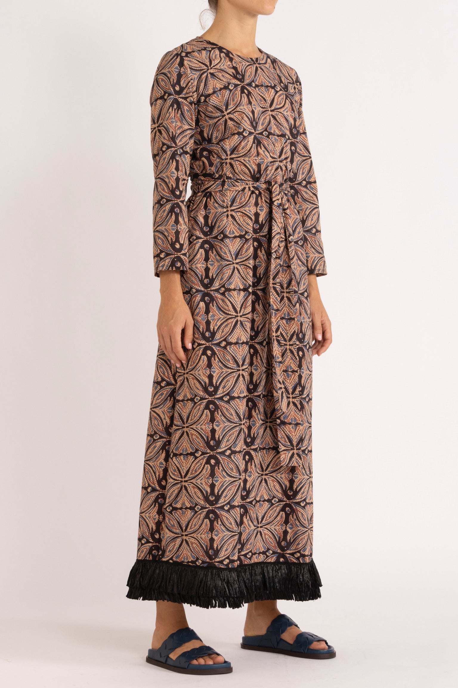 Saskia Printed Cotton Dress with Raffia Trim