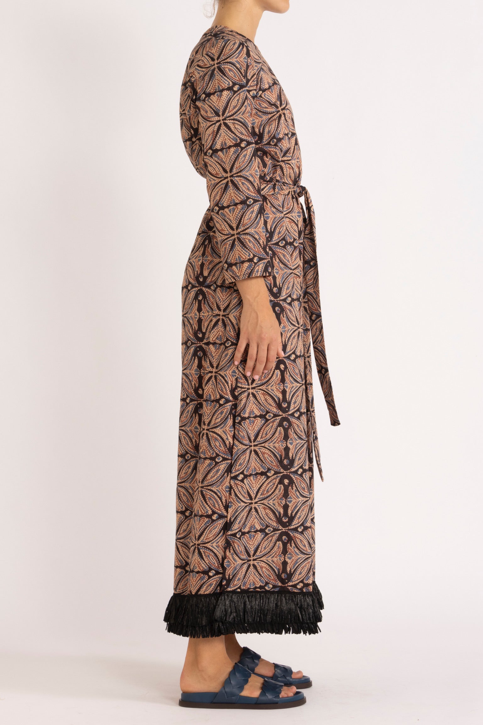 Saskia Printed Cotton Dress with Raffia Trim