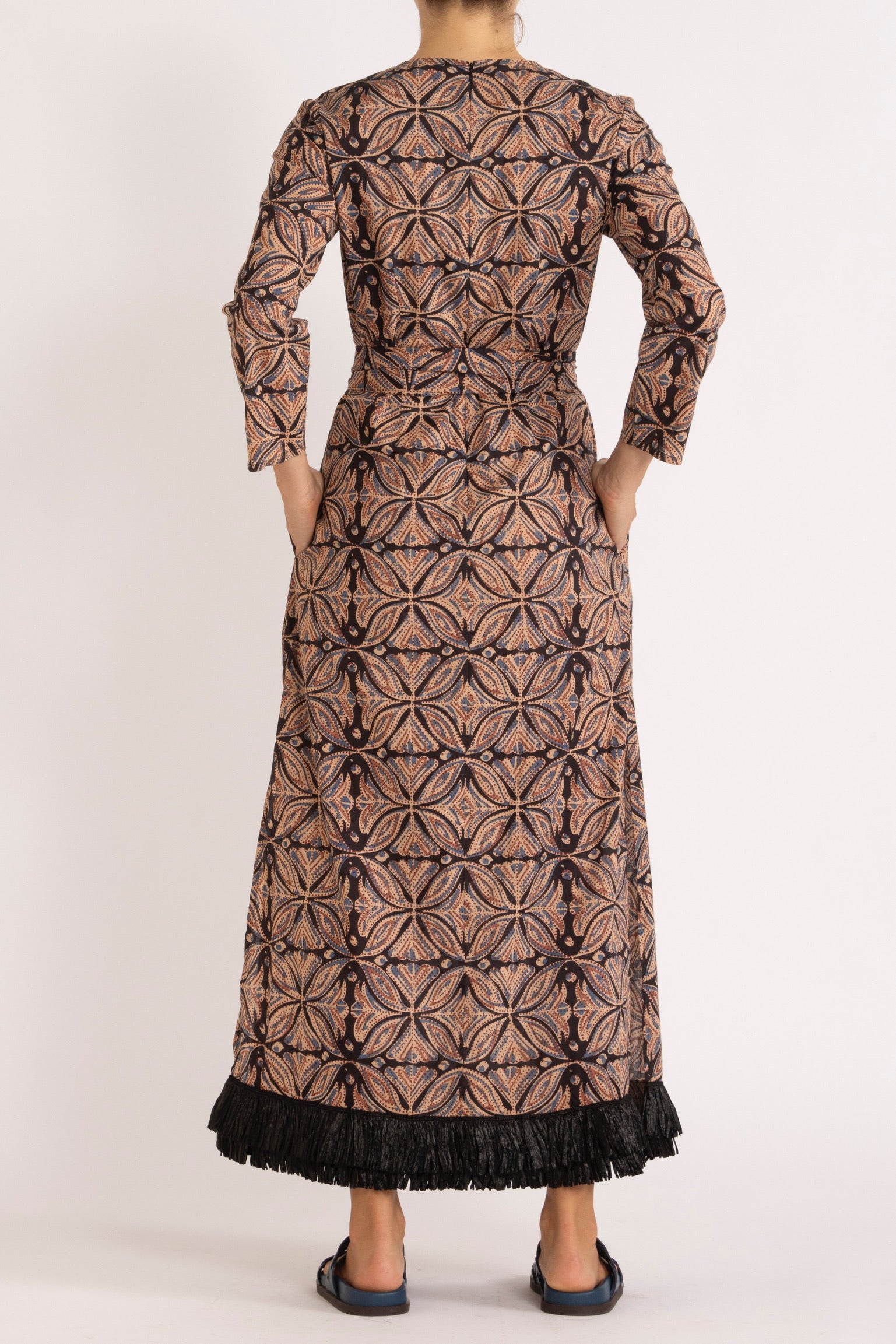 Saskia Printed Cotton Dress with Raffia Trim