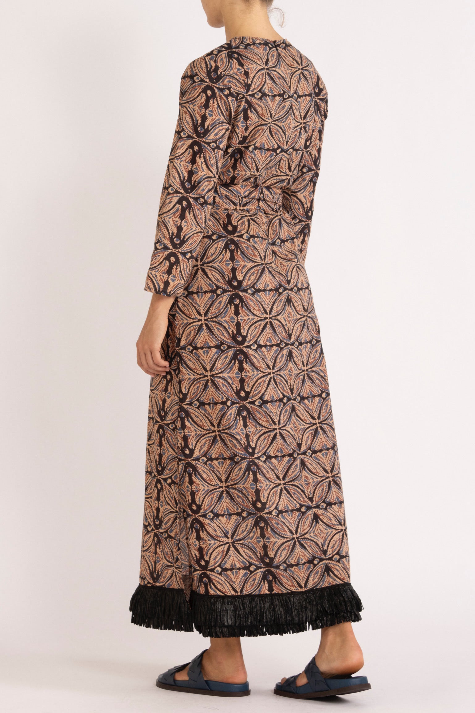 Saskia Printed Cotton Dress with Raffia Trim