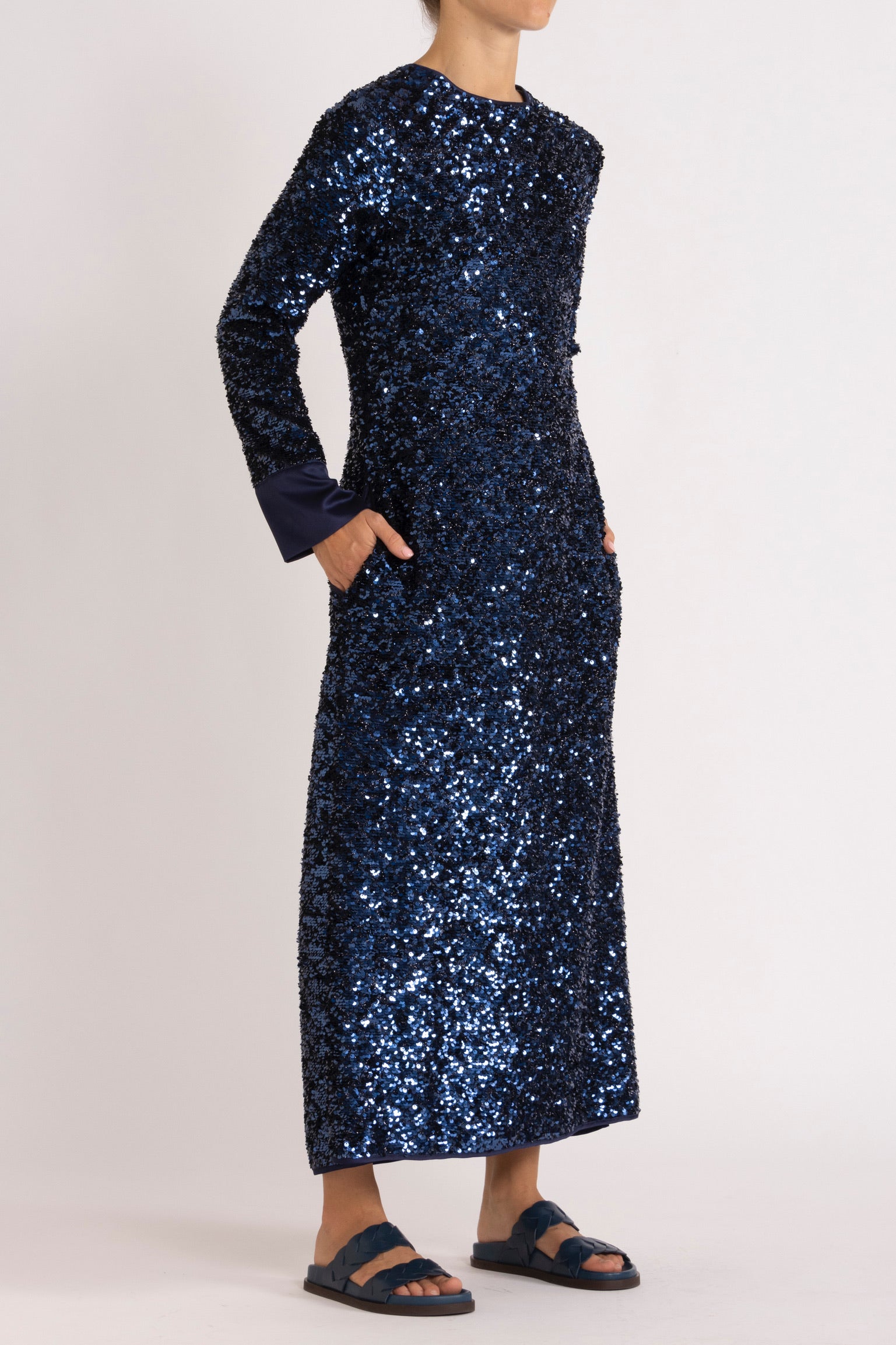 Meg Navy Sequin Long Sleeve Dress