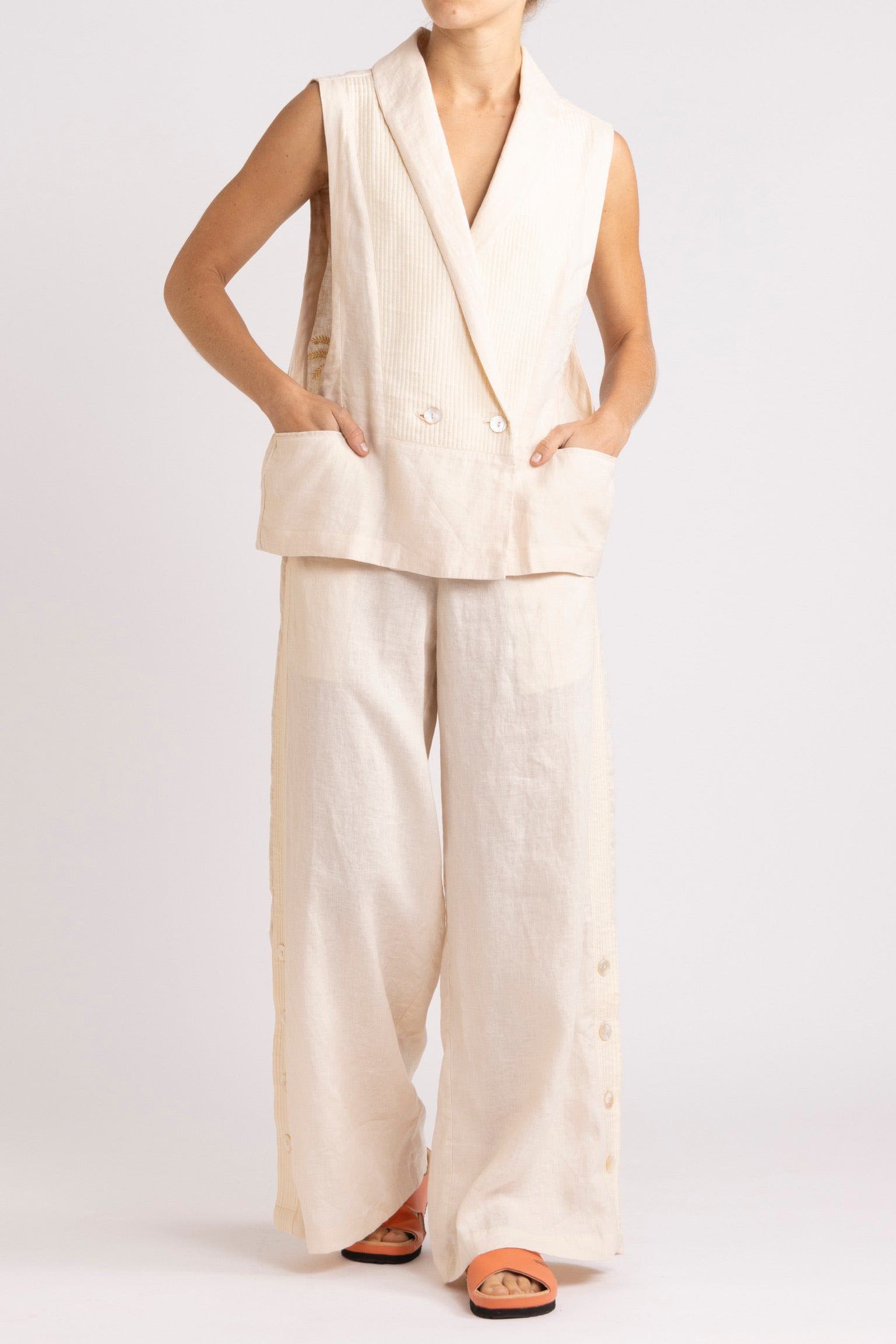 Isadora Embroidered Linen & Silk Vest