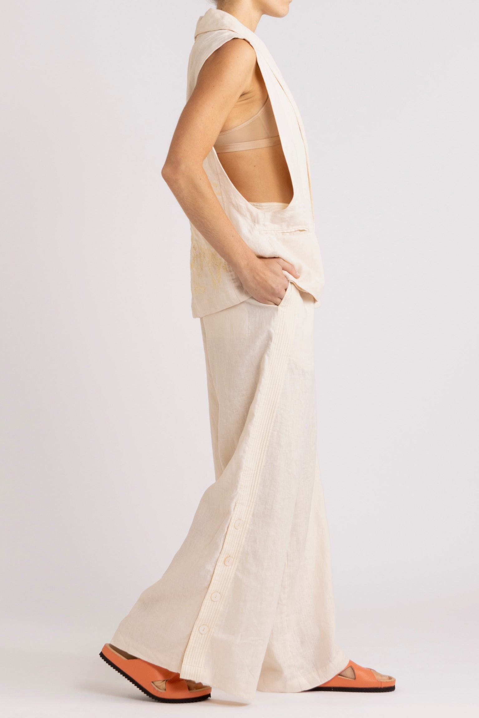 Isadora Embroidered Linen & Silk Vest