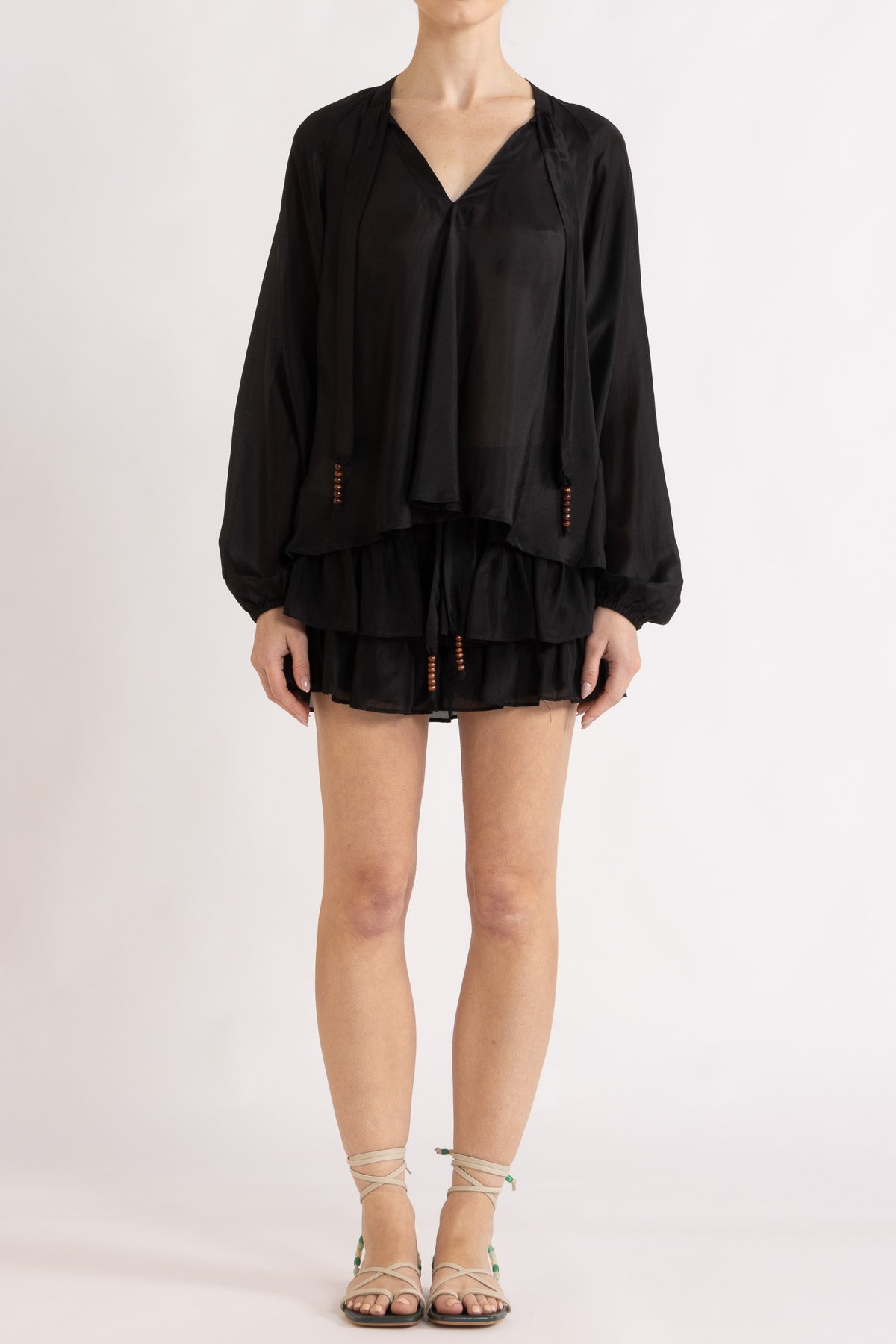 Amal Silk Habotai Long Sleeve Top