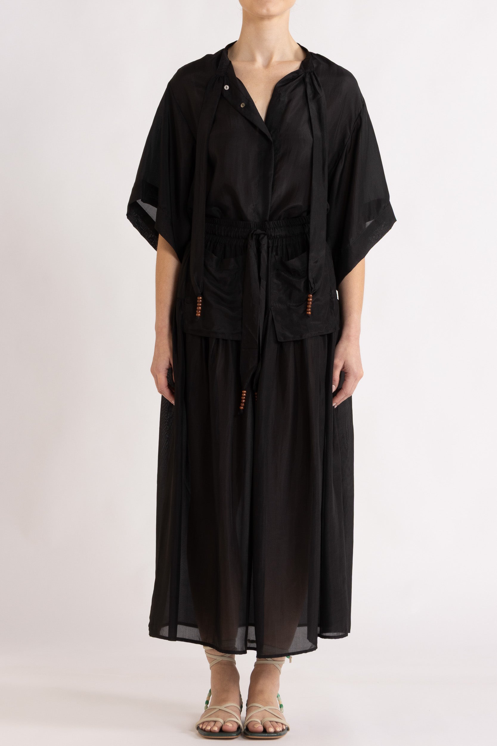 Amal Silk Habotai Short Sleeve Top