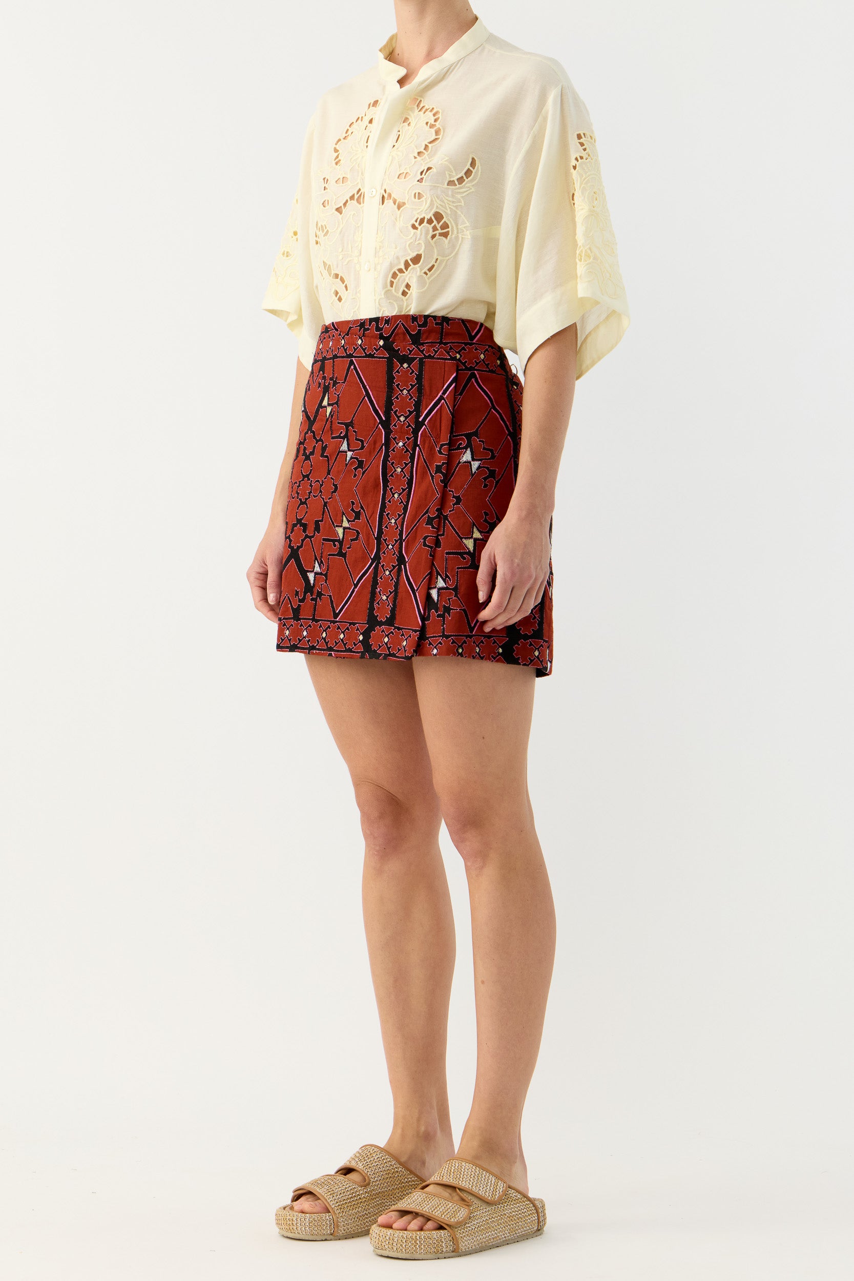 Jericho Embroidered Cotton Mini Wrap Skirt