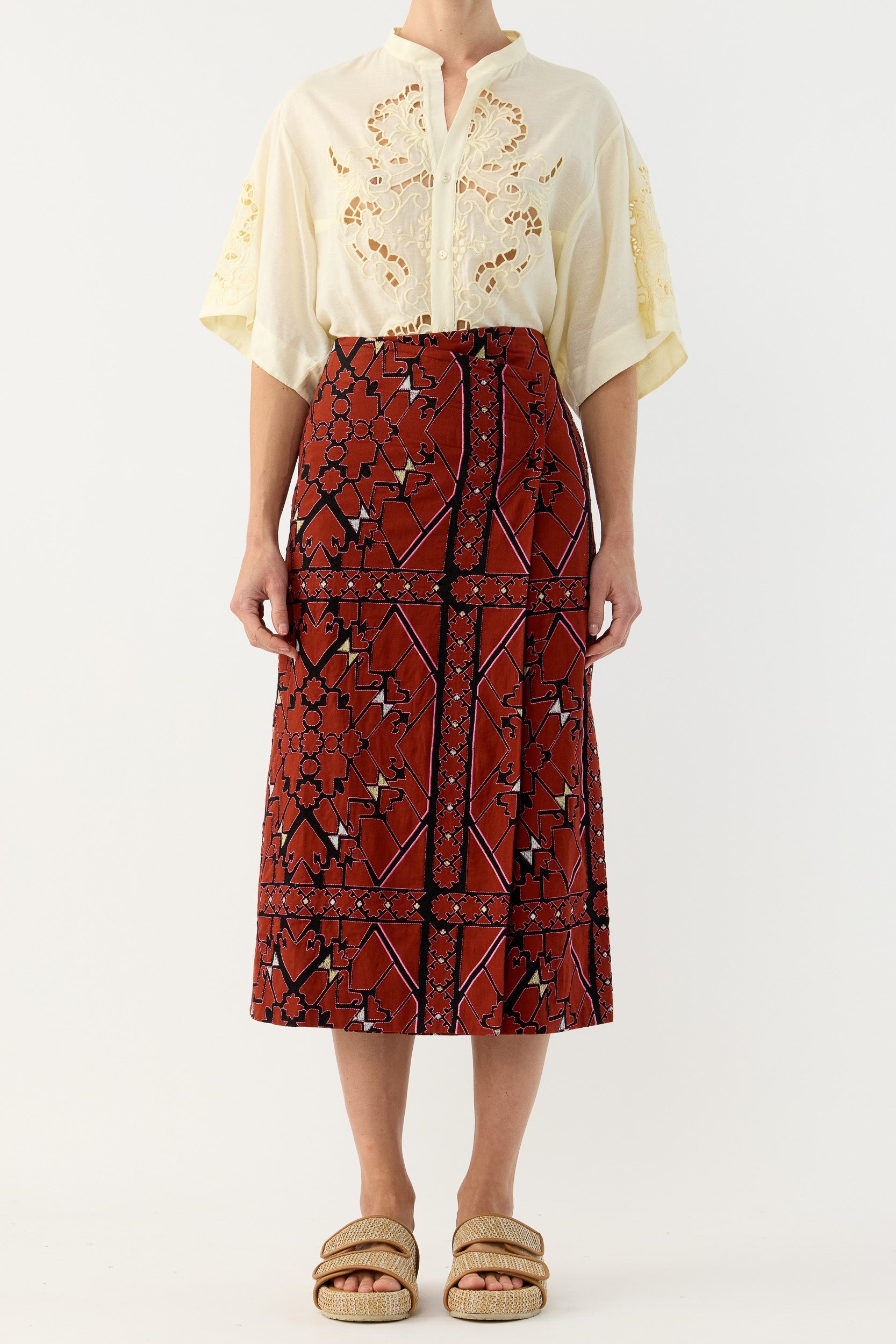 Jericho Embroidered Cotton Wrap Skirt