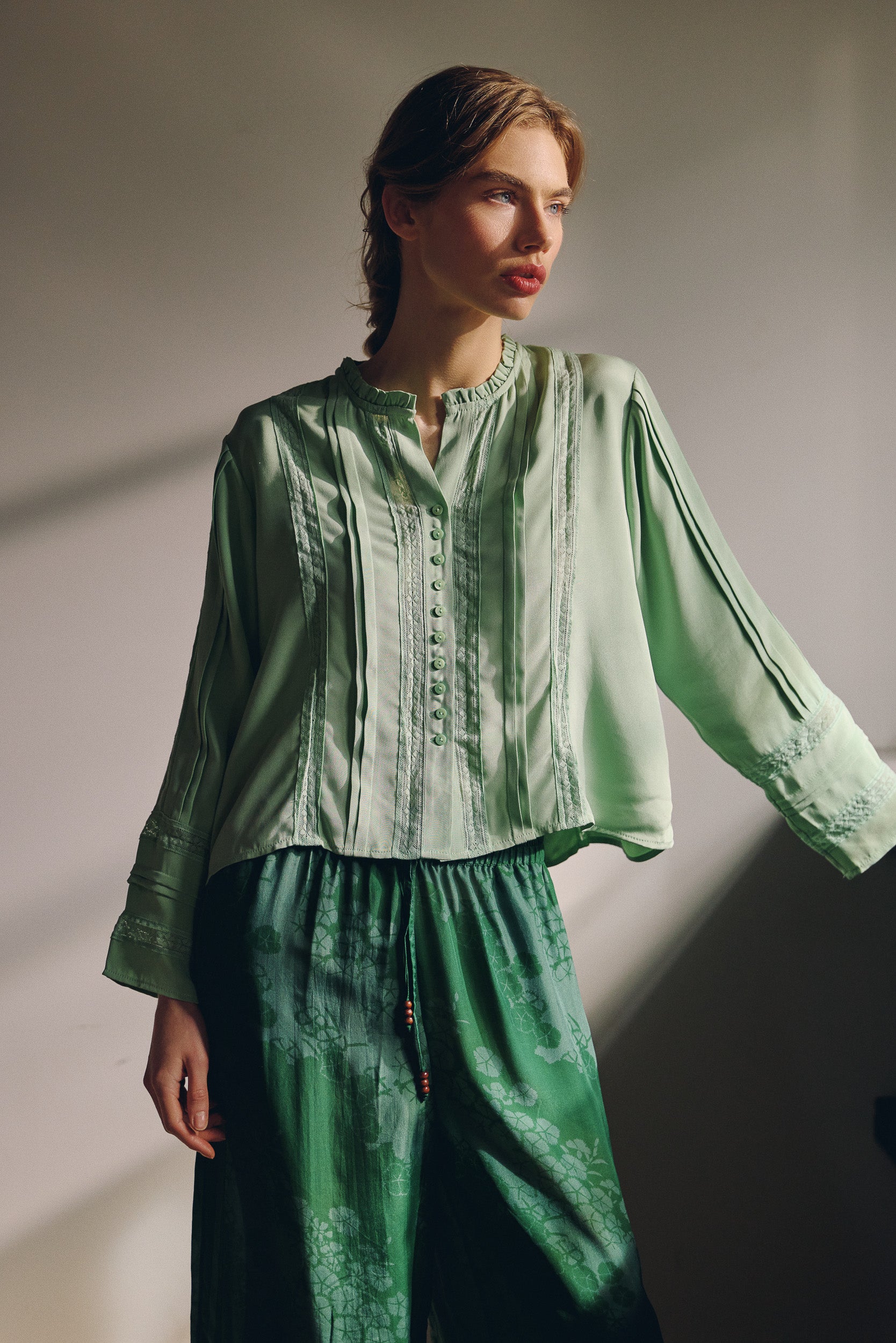 Albrey Silk Crepe Long Sleeve Top