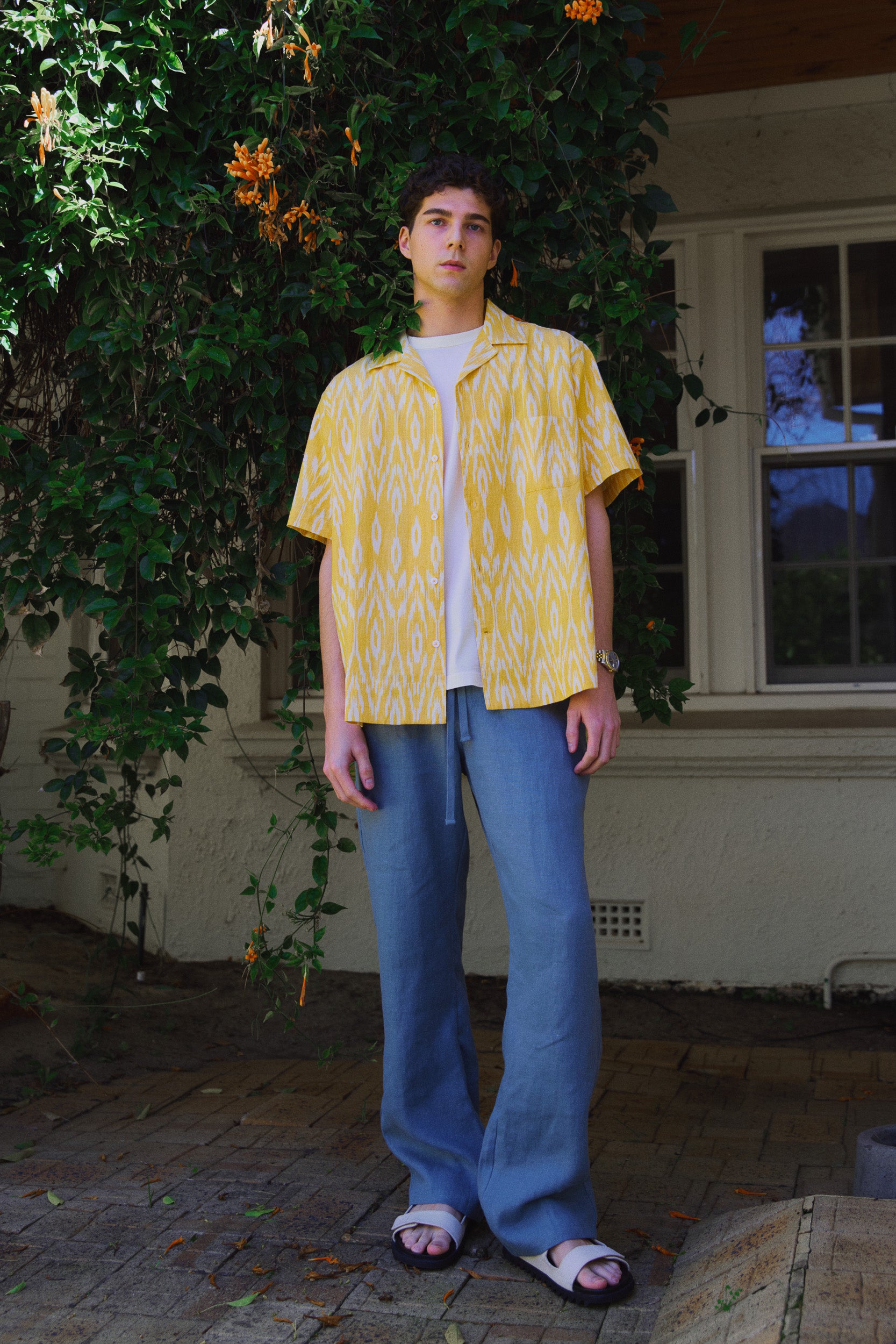 Jacques Cotton Ikat Print Short Sleeve Shirt