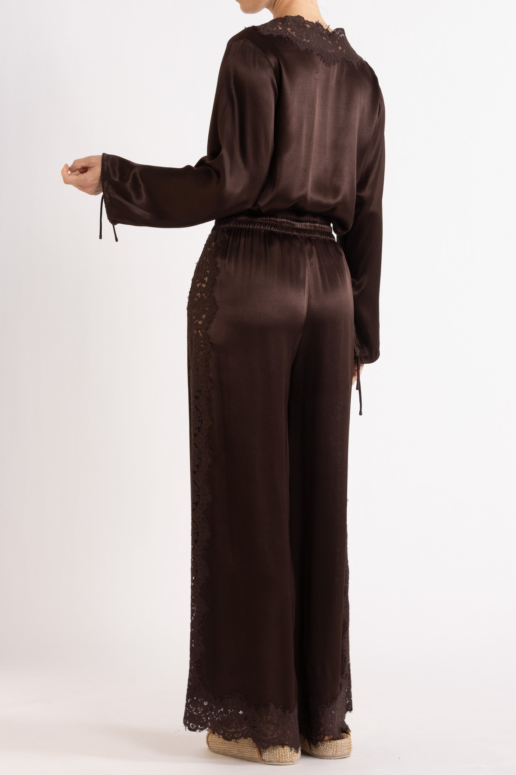 Lenny Satin Lace Long Sleeve Top