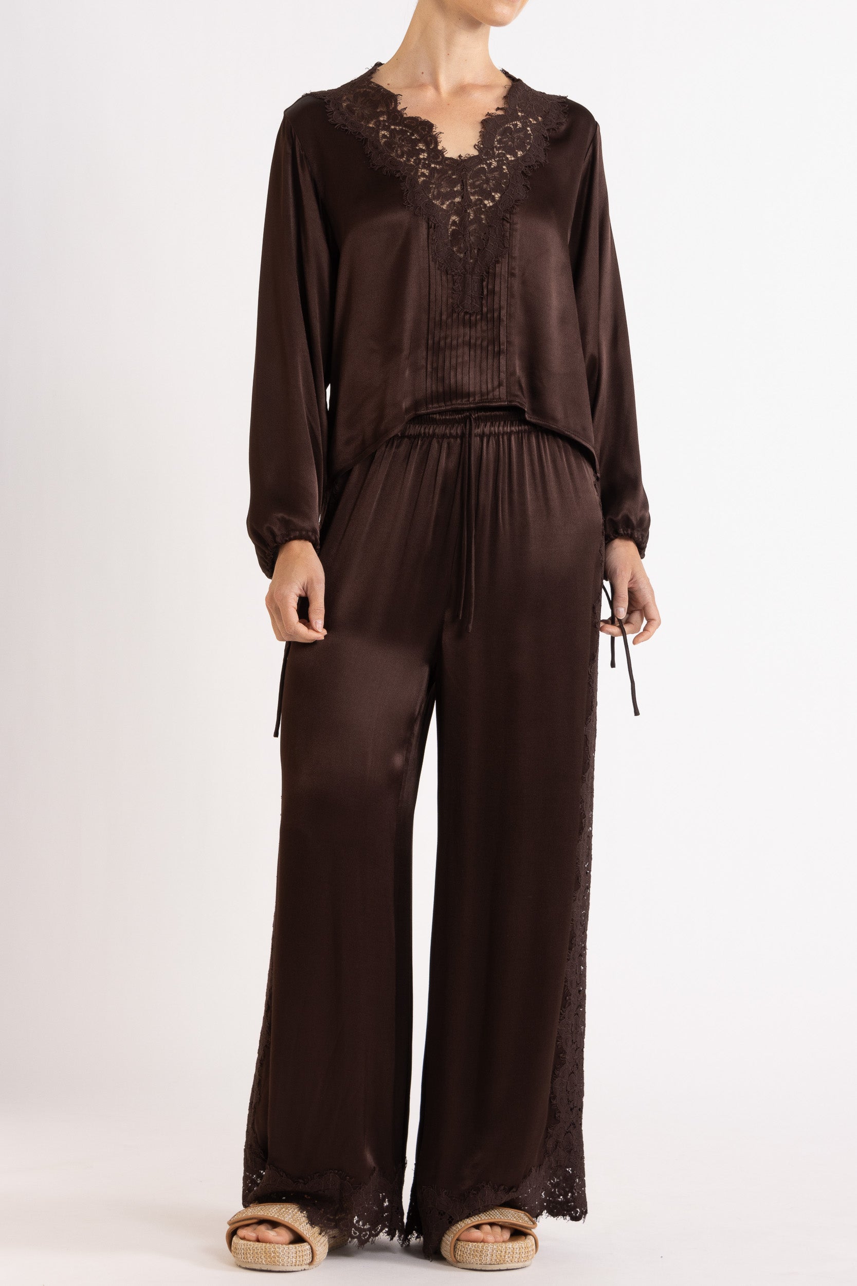 Lenny Satin Lace Long Sleeve Top