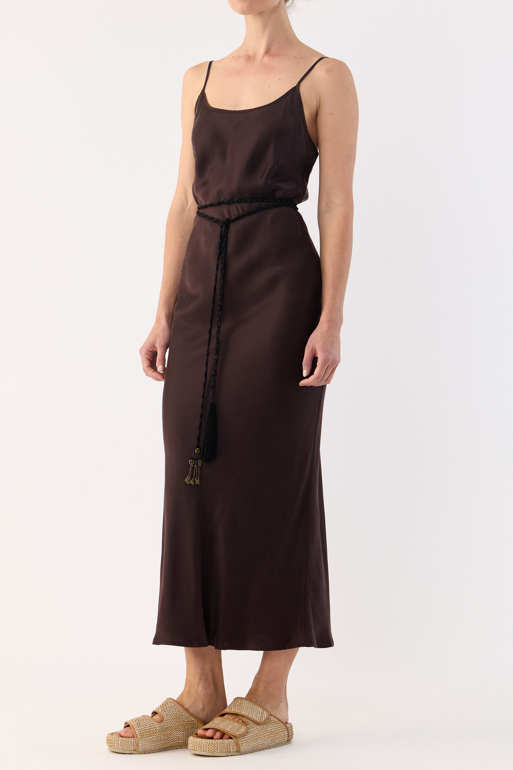 Oak Plaited Suede & Silk Chiffon Tie Belt