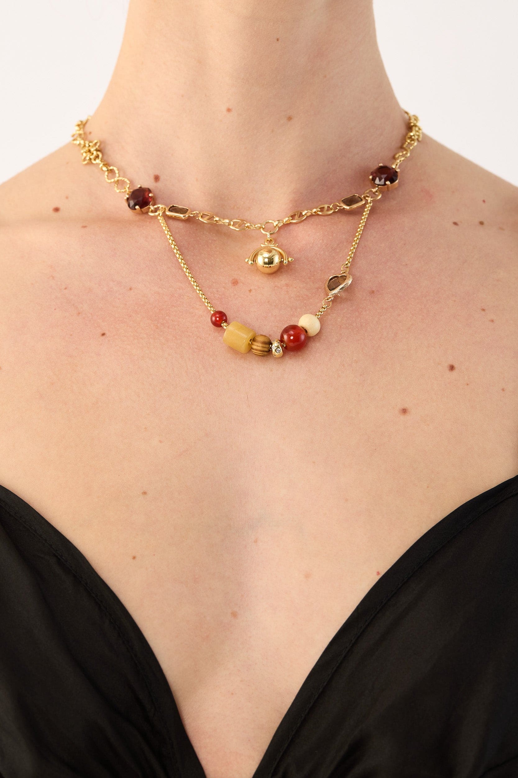 Gabbi Kelly Layered Gemstone & Spinning Sphere Necklace