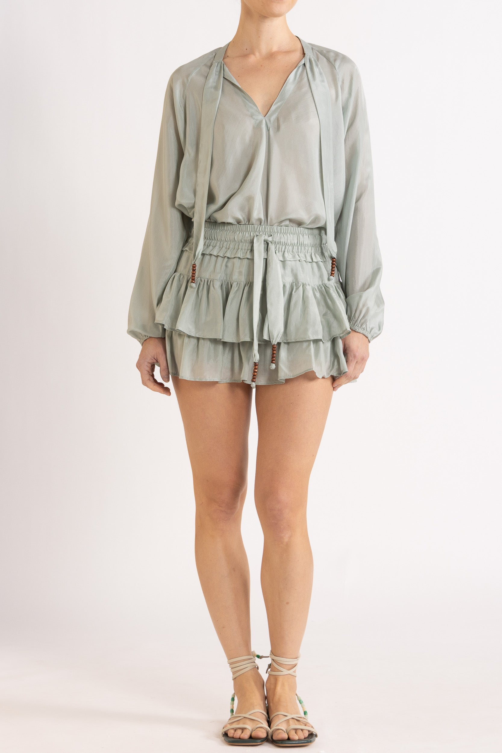 Amal Silk Habotai Long Sleeve Top
