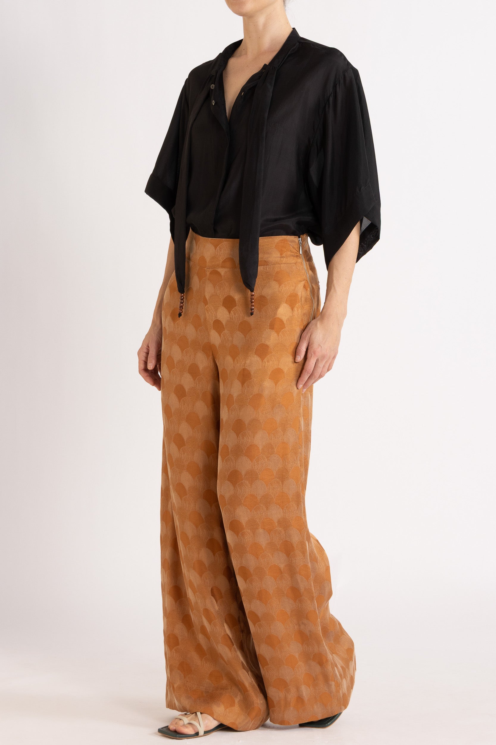 Amal Silk Habotai Short Sleeve Top
