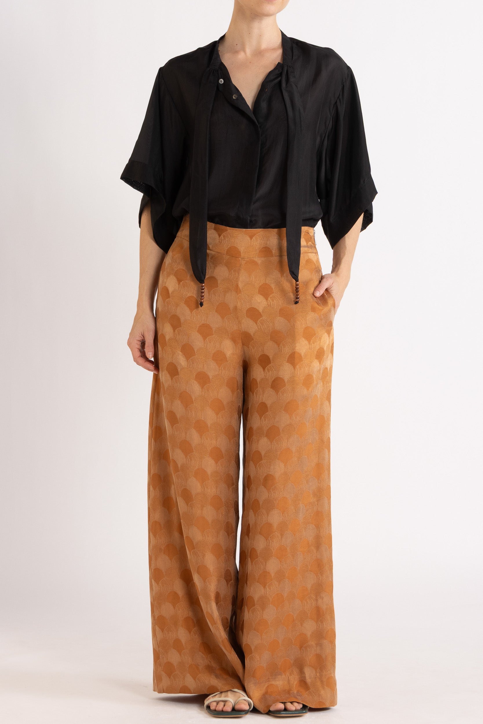 Amal Silk Habotai Short Sleeve Top