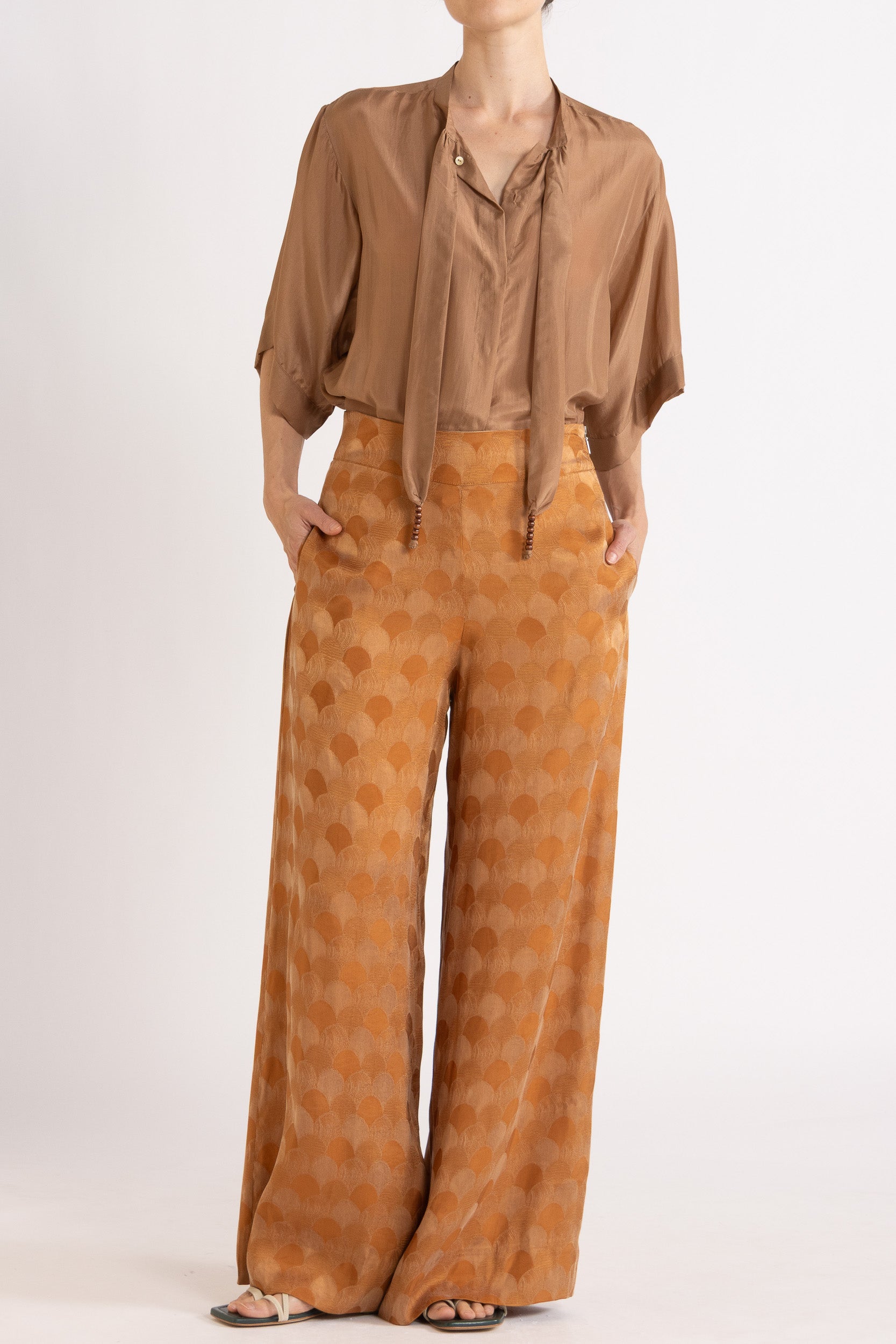 Amal Silk Habotai Short Sleeve Top