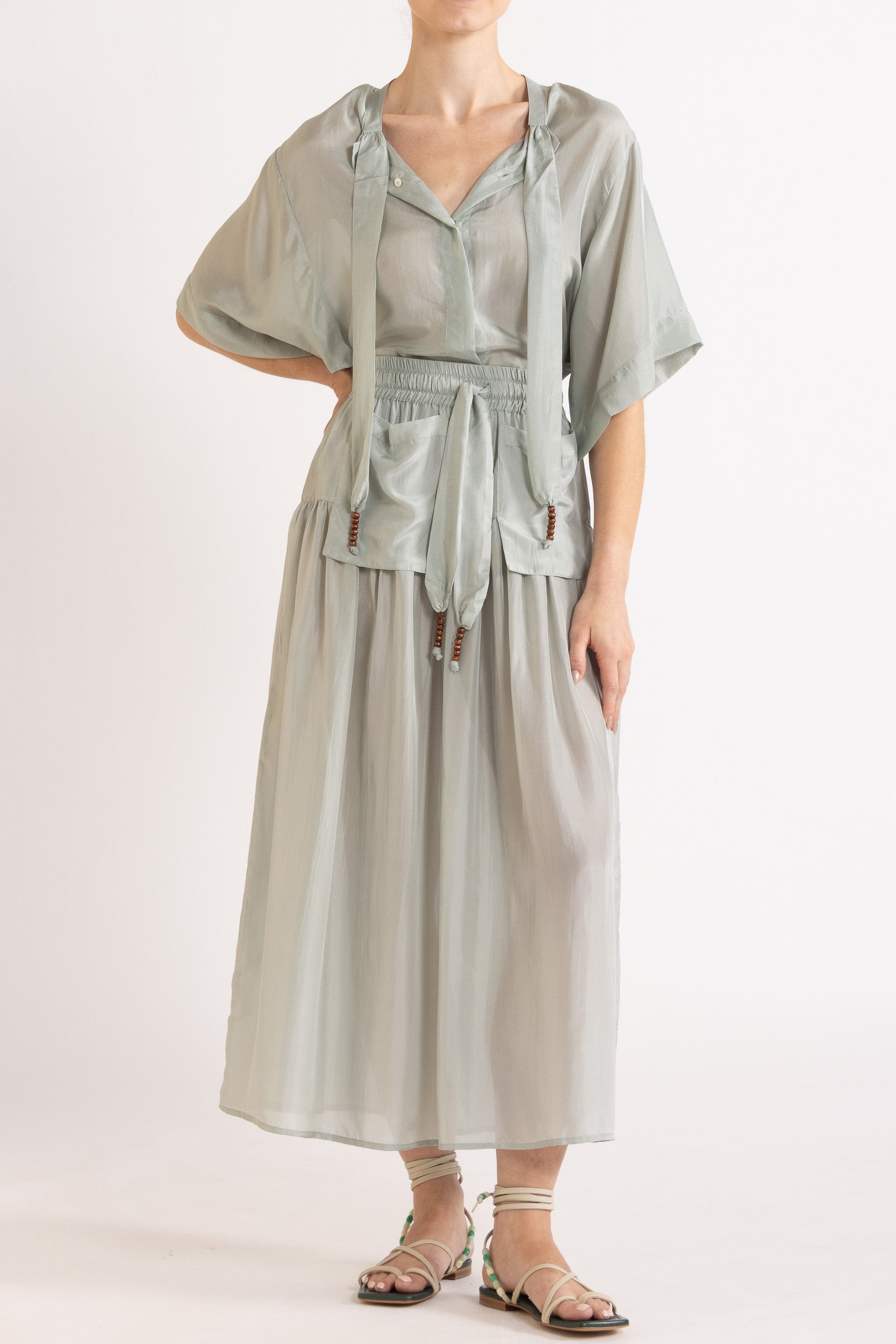 Amal Silk Habotai Short Sleeve Top