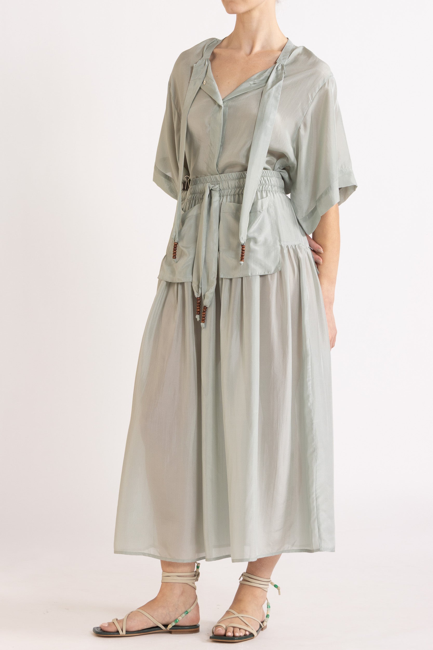 Amal Silk Habotai Short Sleeve Top