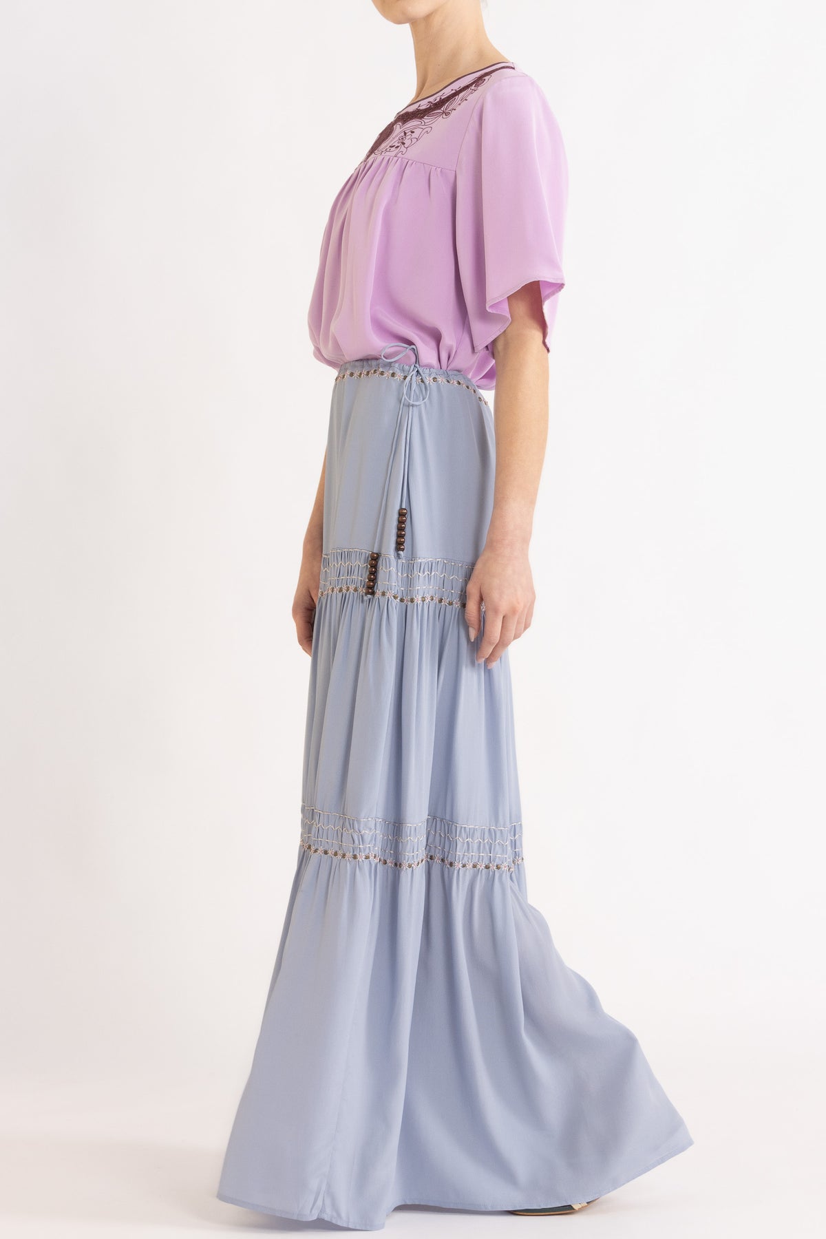Lina Silk Crepe Short Sleeve Top