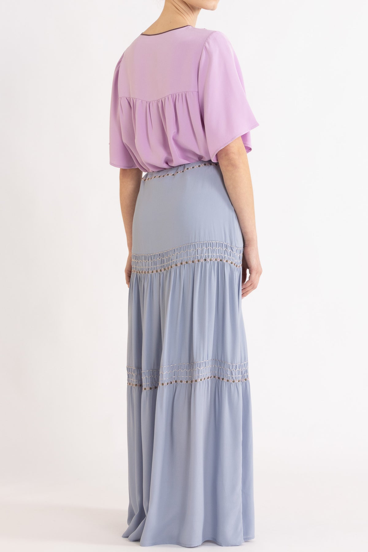 Lina Silk Crepe Short Sleeve Top