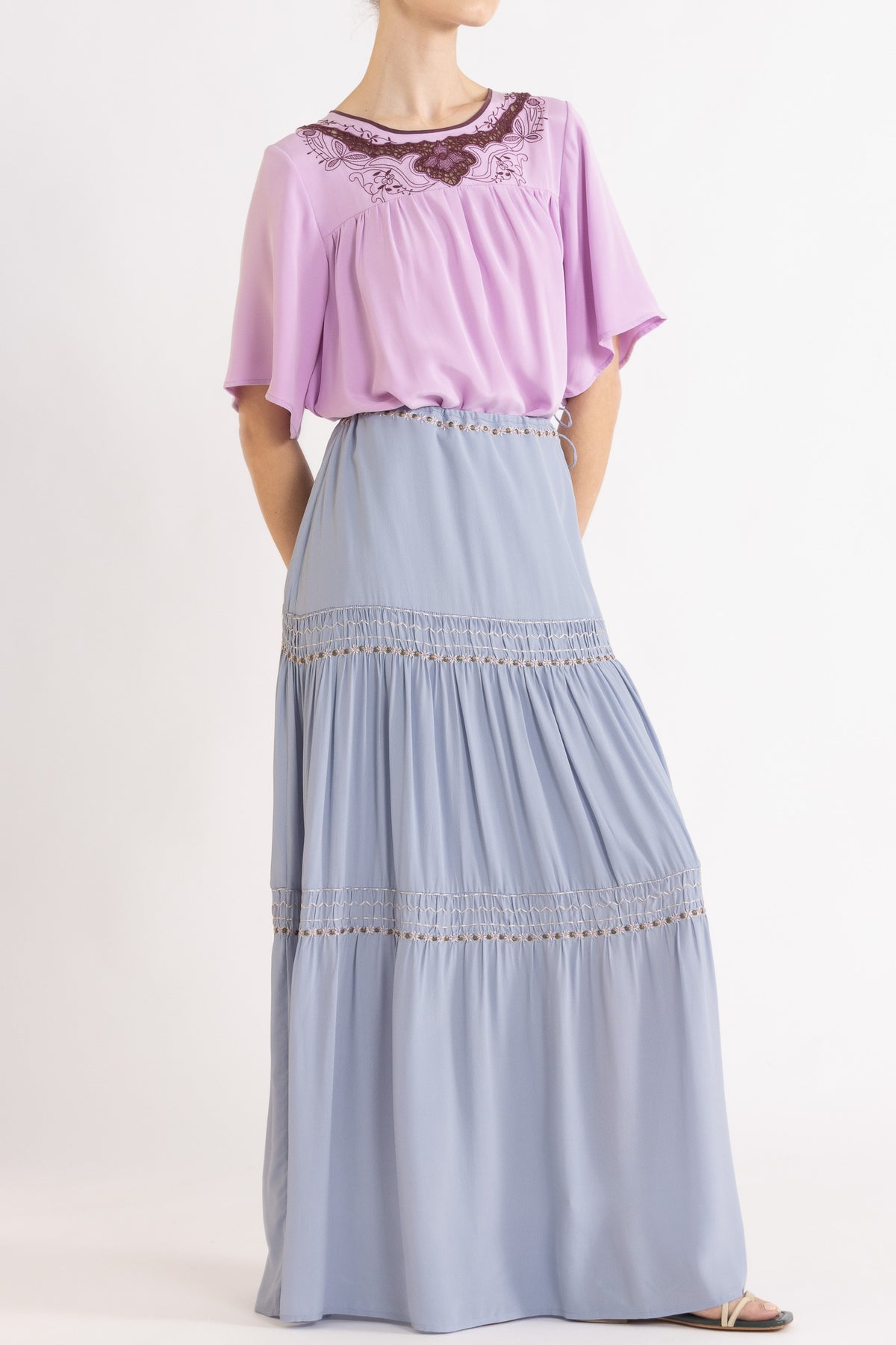 Lina Silk Crepe Short Sleeve Top