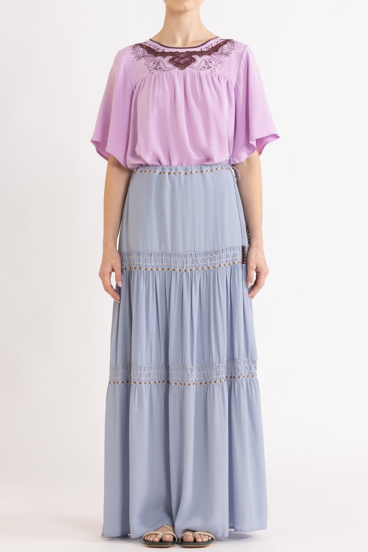 Lina Silk Crepe Short Sleeve Top