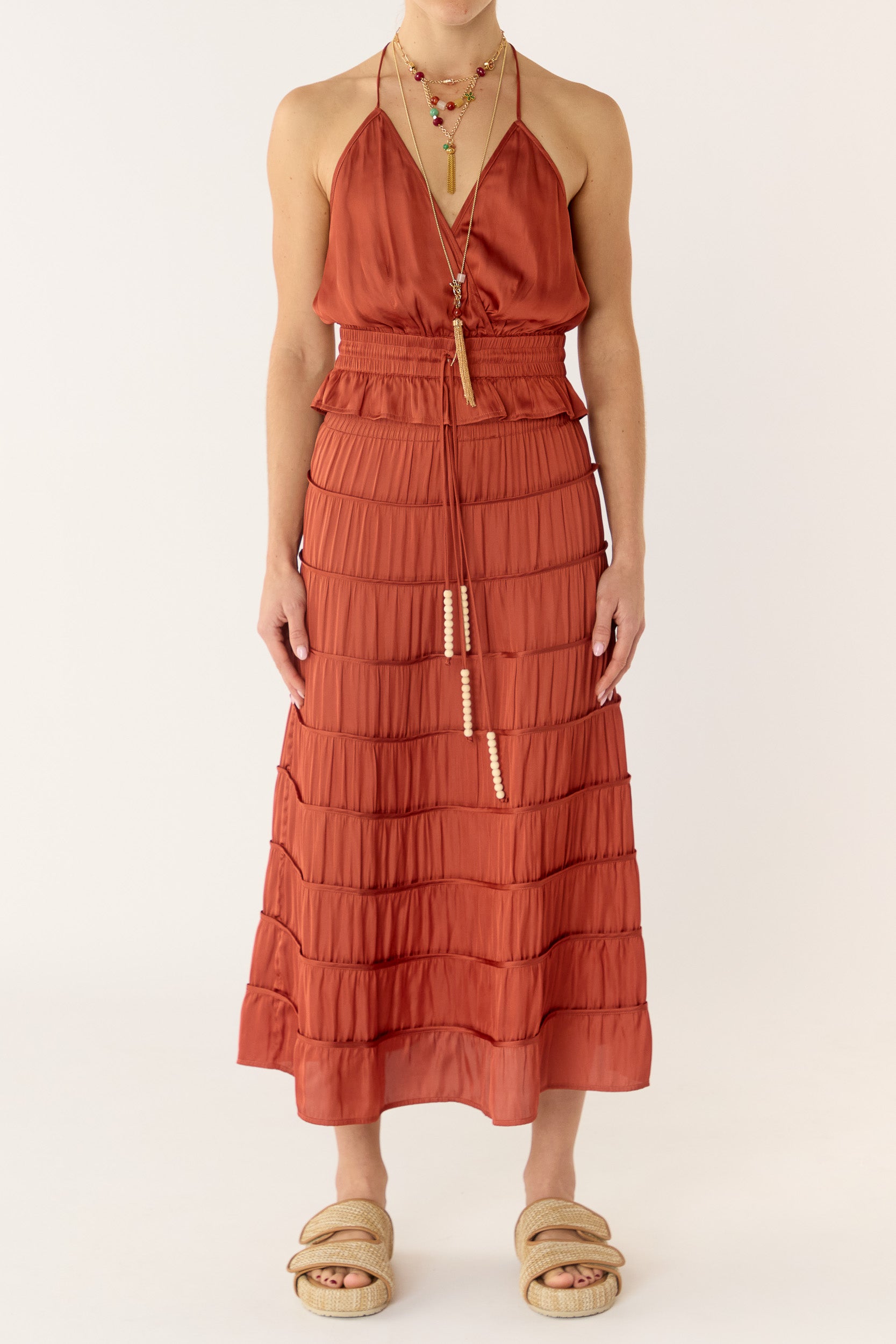 Alina Tiered Satin Skirt