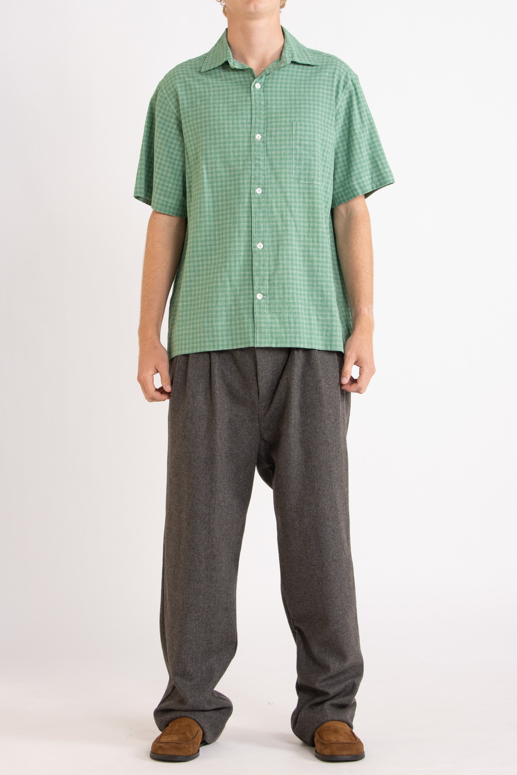 Lawrence Check Hemp Cotton Short Sleeve Shirt