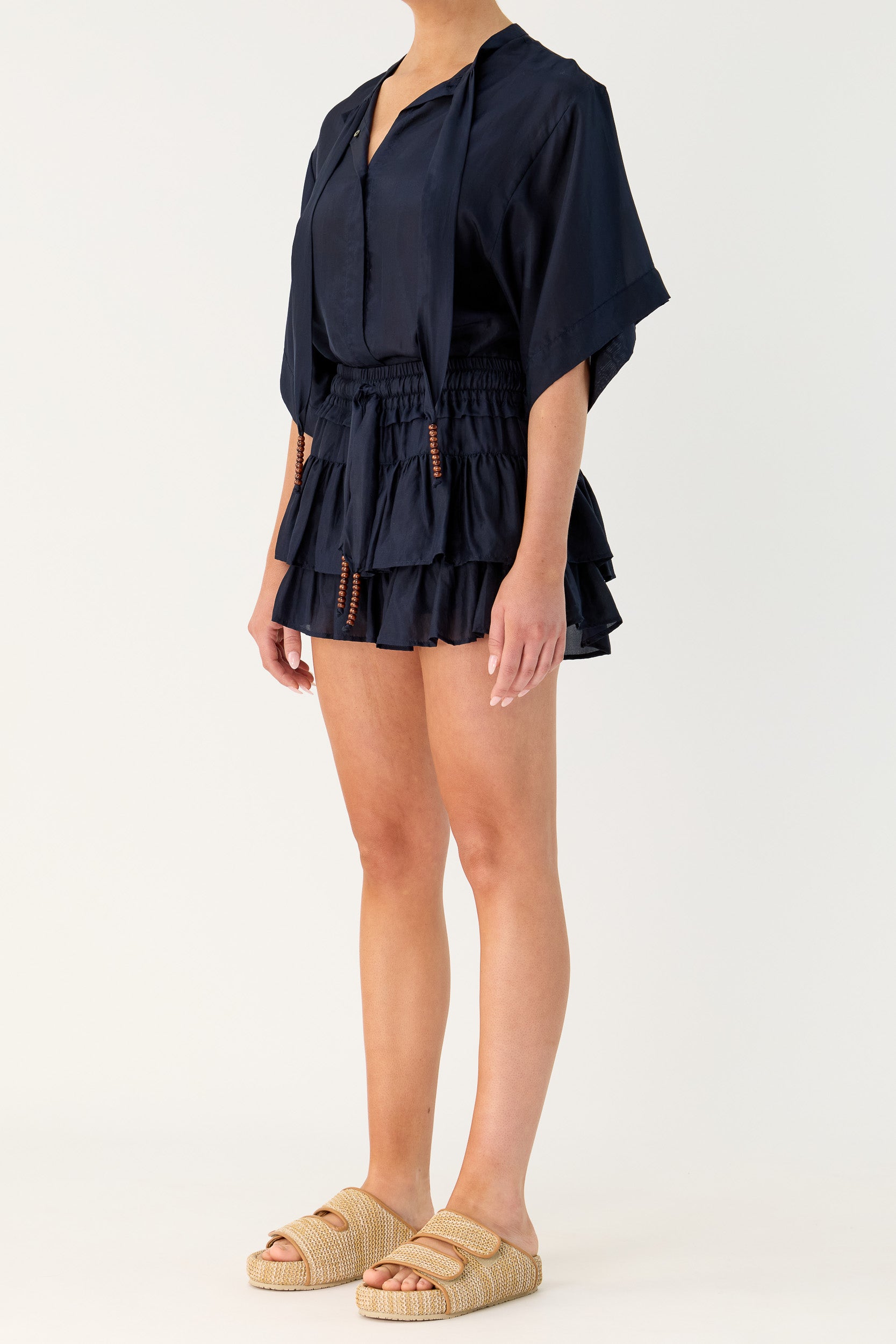 Amal Silk Habotai Frill Short