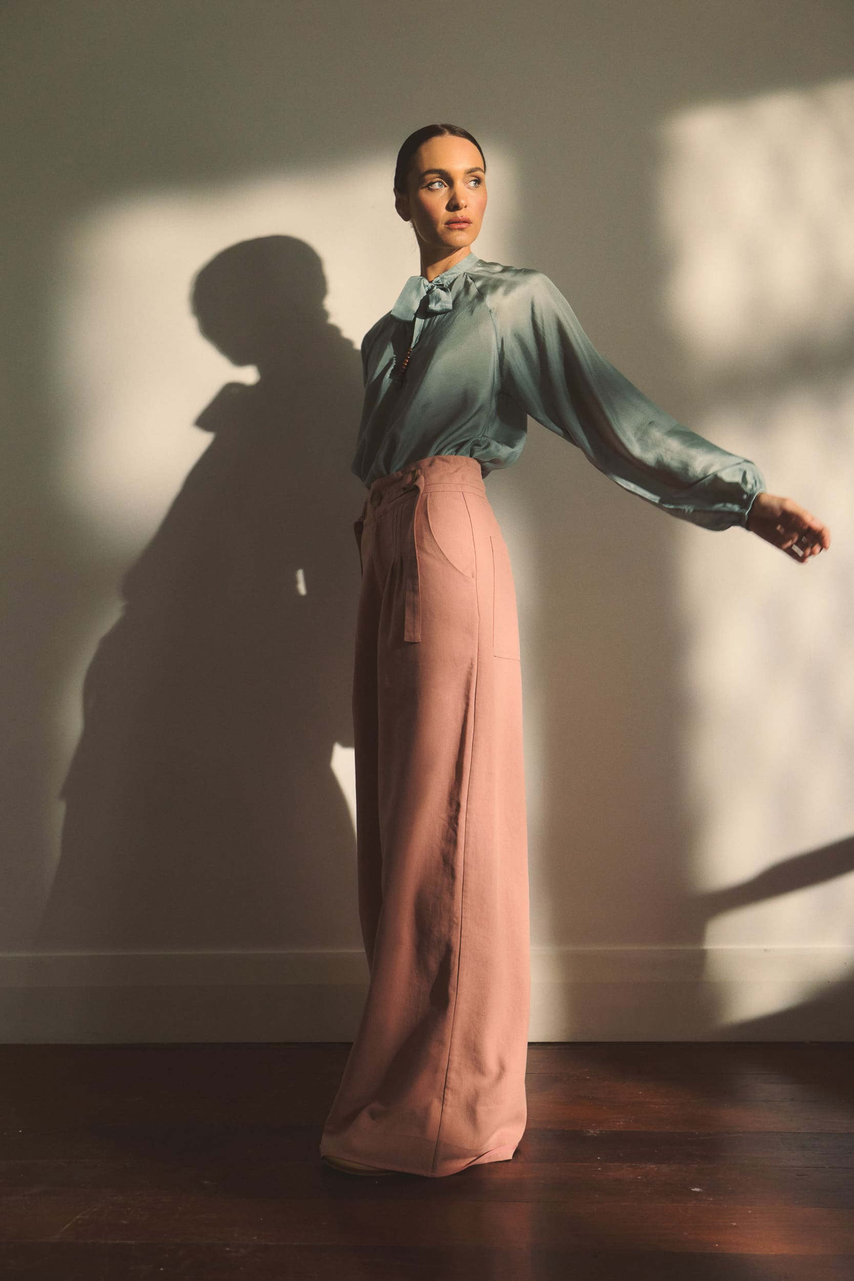 Amal Silk Habotai Long Sleeve Top