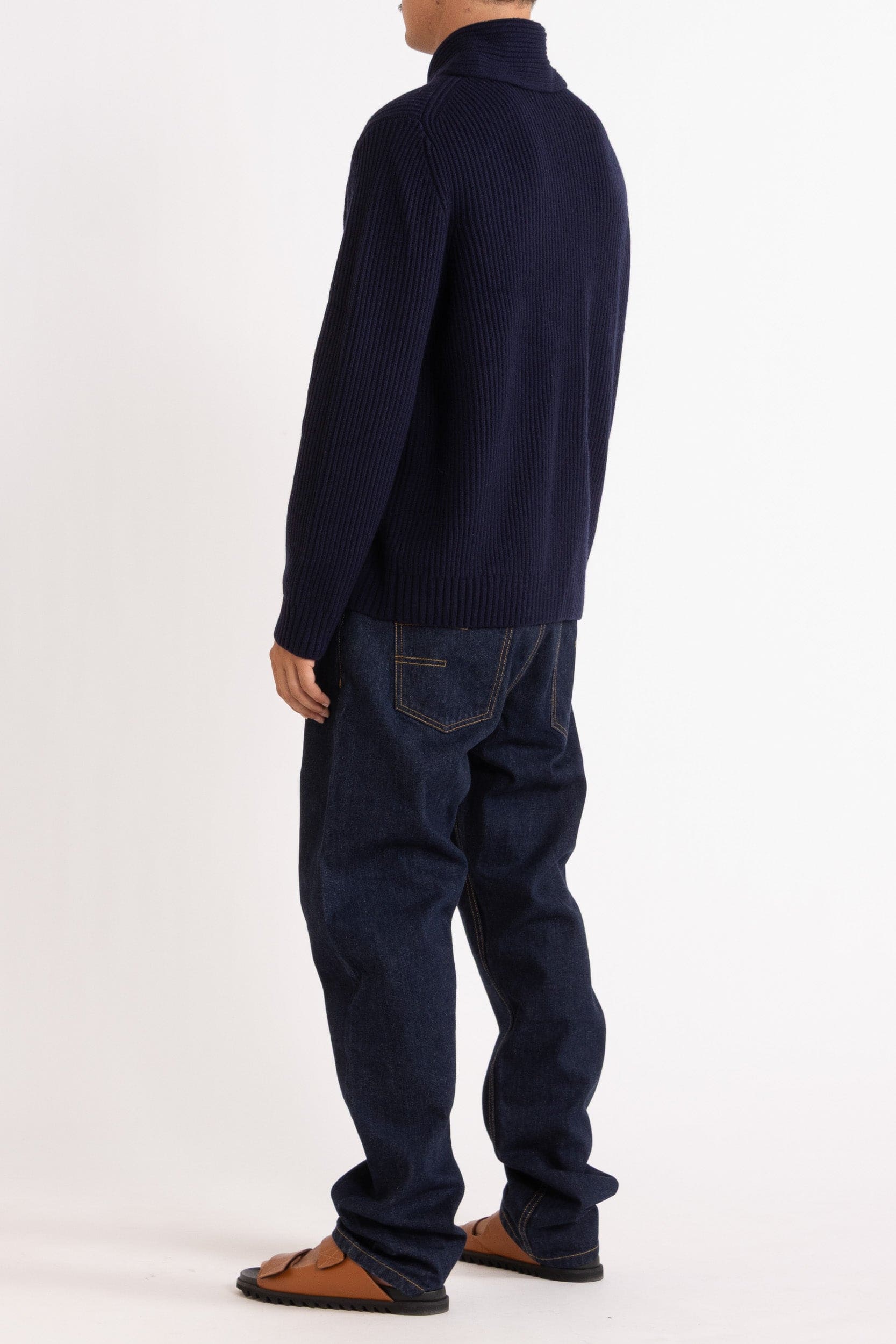 Marcus Wool-Cashmere Shawl Crew Sweater
