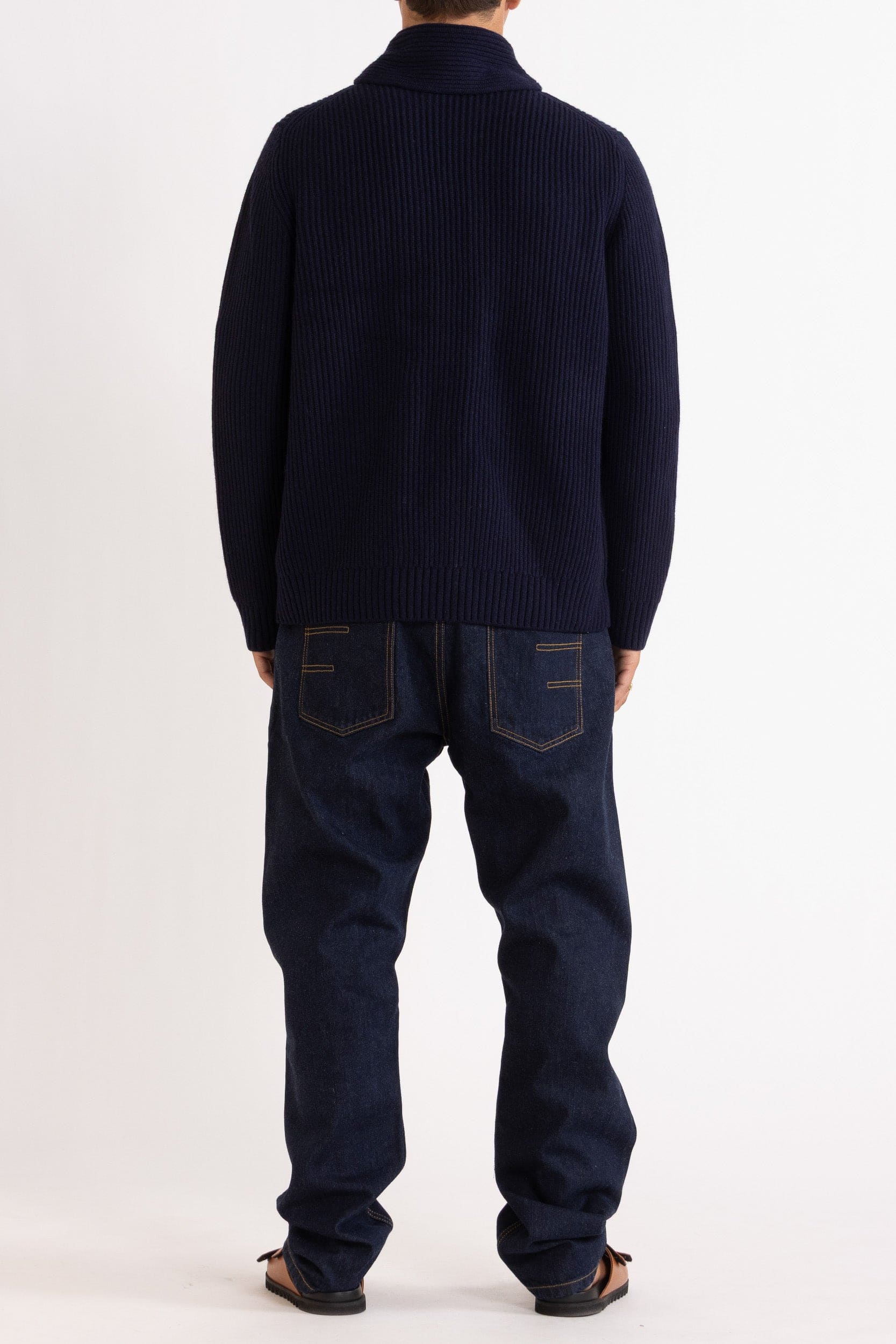 Marcus Wool-Cashmere Shawl Crew Sweater