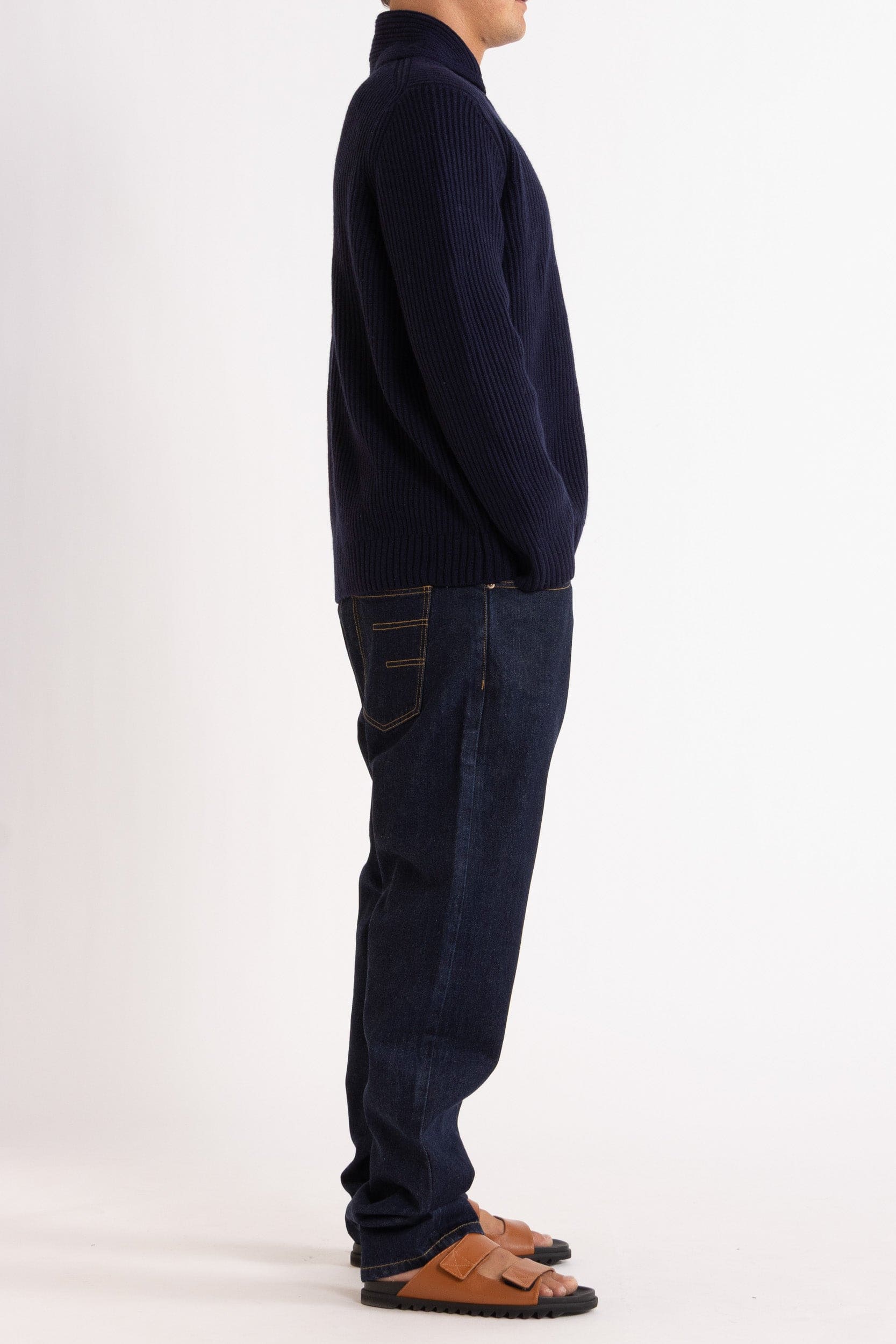 Marcus Wool-Cashmere Shawl Crew Sweater