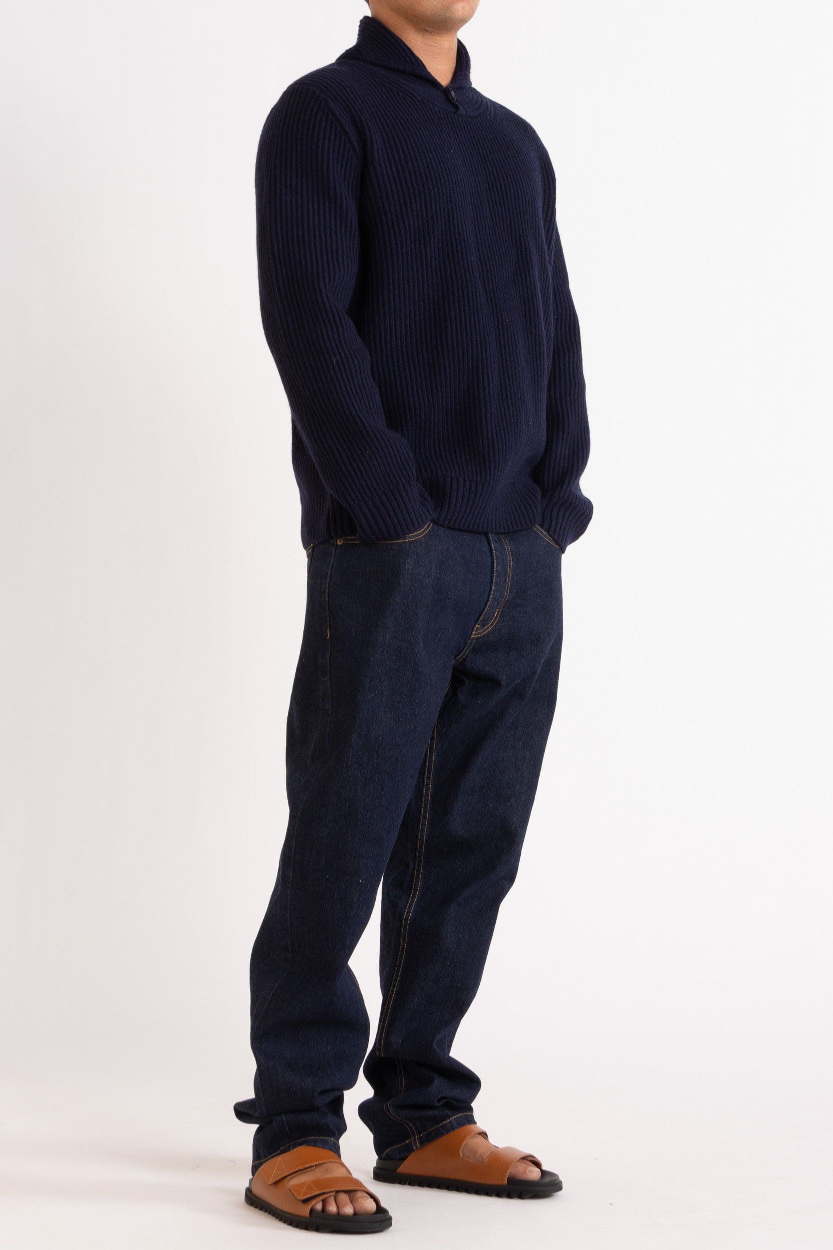 Marcus Wool-Cashmere Shawl Crew Sweater