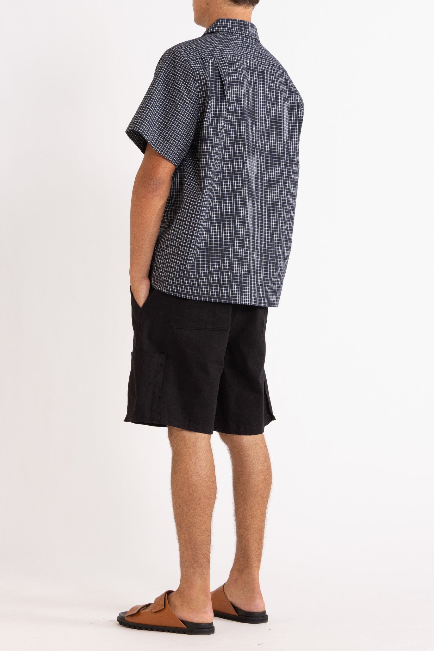 Arrow Check Cotton-Linen Short Sleeve Shirt
