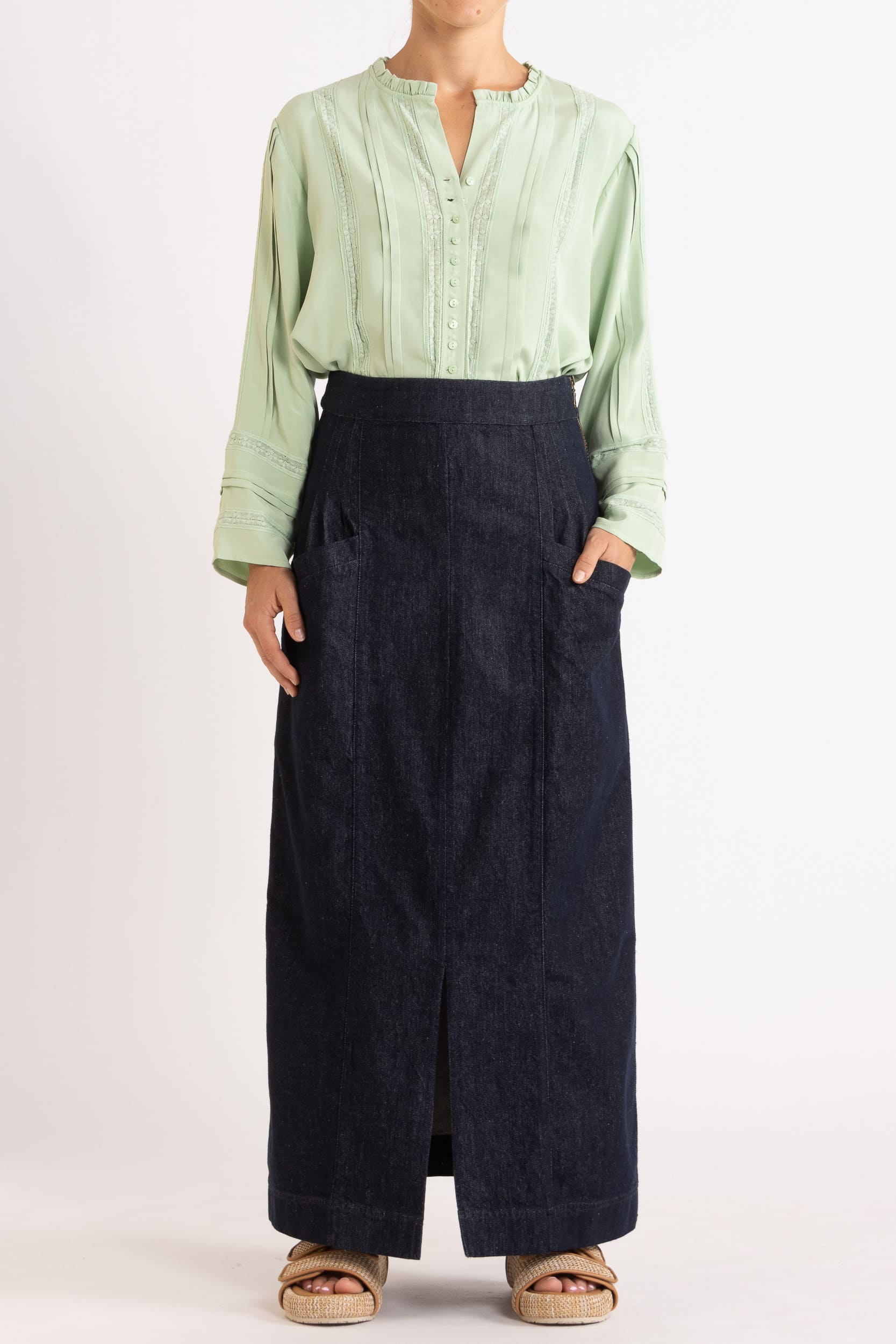 Albrey Silk Crepe Long Sleeve Top